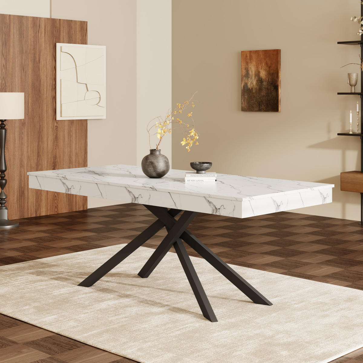 ROZKLÁDACÍ jídelní stůl 140–180/80 cm bílý z MDF pro 6–8 osob - bílá, kompozitní dřevo (180/80/76cm) - OKWISH