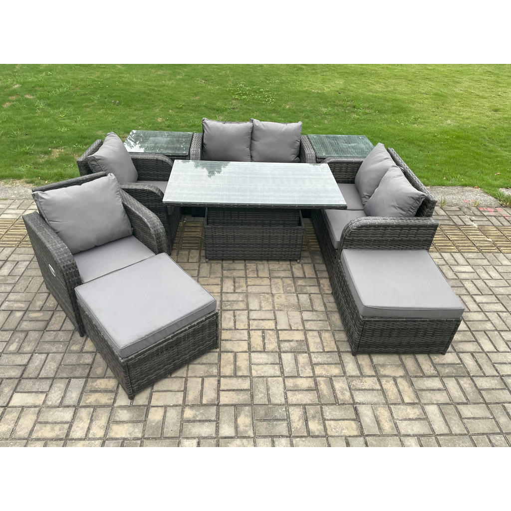 Thumbnail - Fimous Gartensofa, Dunkelgrau, Metall, 8-Sitzer, Füllung: Schaumstoff, rechteckig, Gartenmöbel, Gartenmöbel-Sets