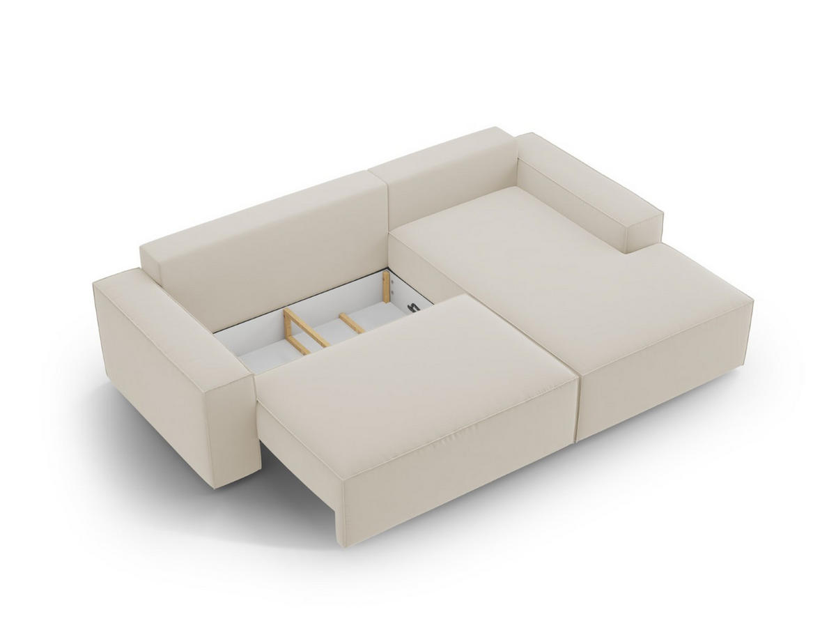 ECKSOFA ausklappbar rechts mit Container Jodie aus Samt dunkelbeige 3 Sitzplätze - Mokka, Textil (151/246cm) - Micadoni