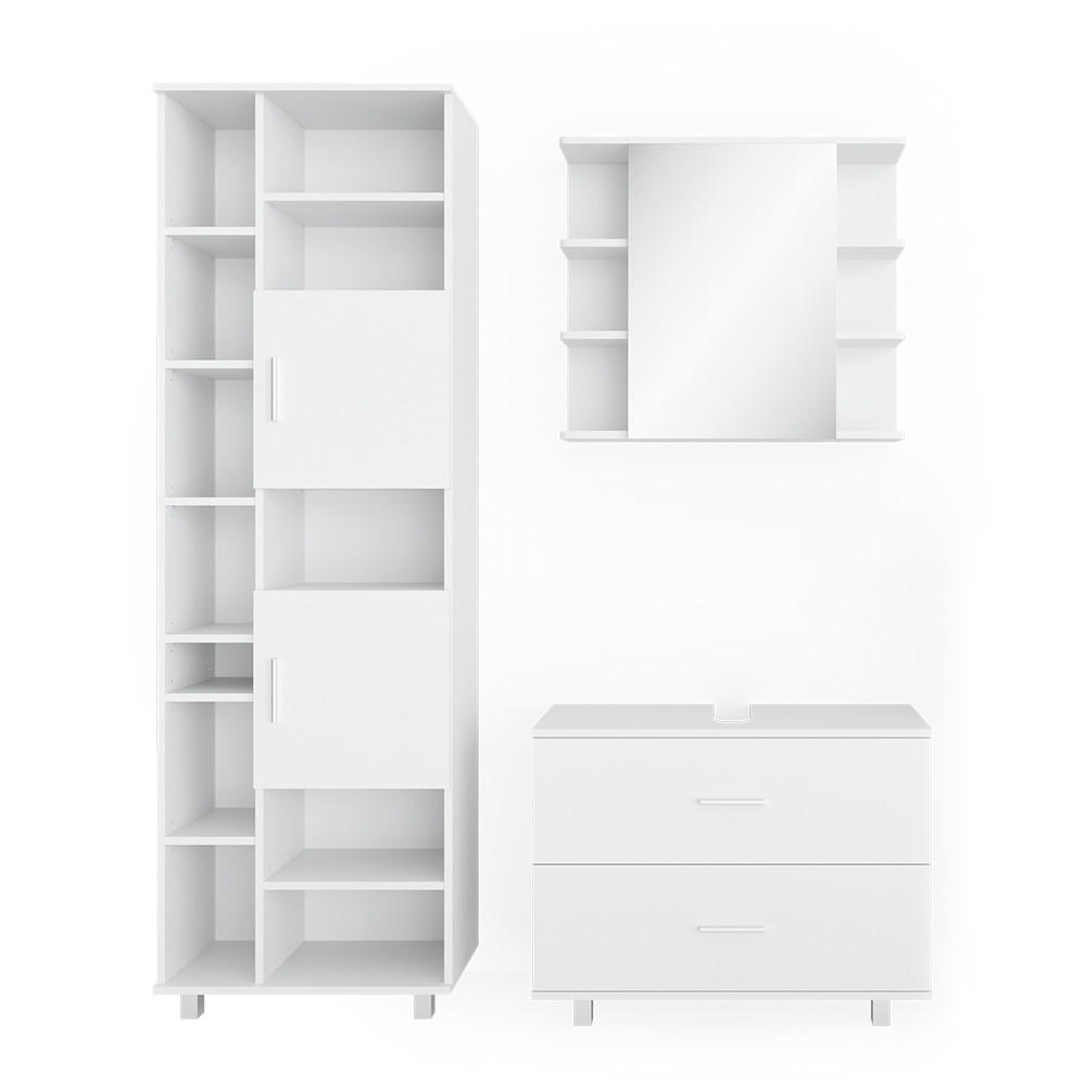 BADMÖBEL-SET Ilias Weiß 3 Teile, mit Hochschrank - Weiß, Holzwerkstoff (80.2/60.8/33cm) - Vicco