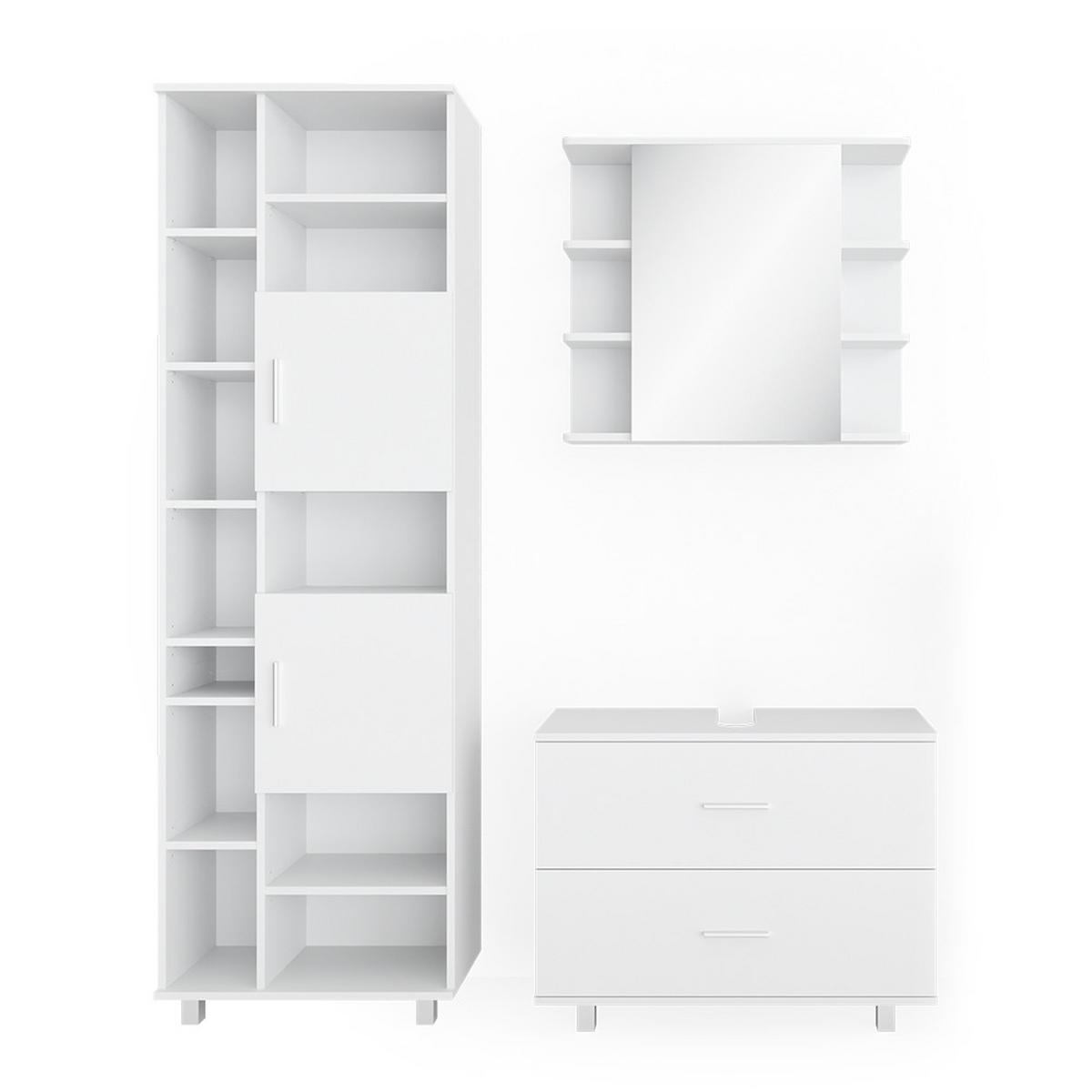 BADMÖBEL-SET Ilias Weiß 3 Teile, mit Hochschrank - Weiß, Holzwerkstoff (80.2/60.8/33cm) - Vicco