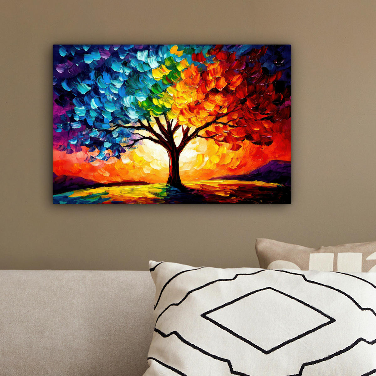 LEINWANDBILD - Baum - Kunst - Natur - Sonnenuntergang - 30x20 - Deko XXL - Multicolor, Textil (30/20cm) - MuchoWow