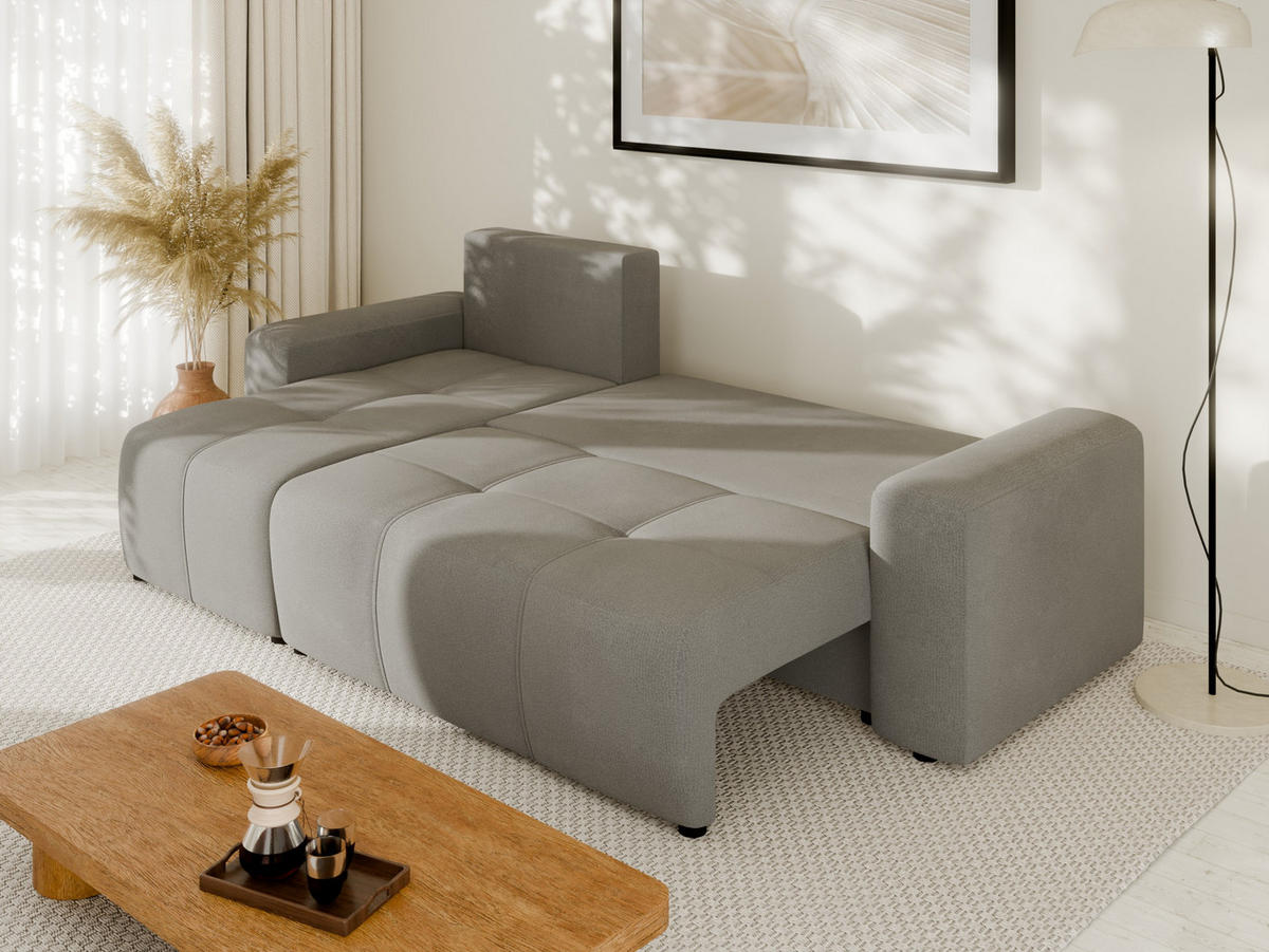 ECKSOFA Nolani mit Schlaffunktion & Bettkasten – Modern & Bequem - Grau, Kunststoff (248/145cm) - Panda Möbel