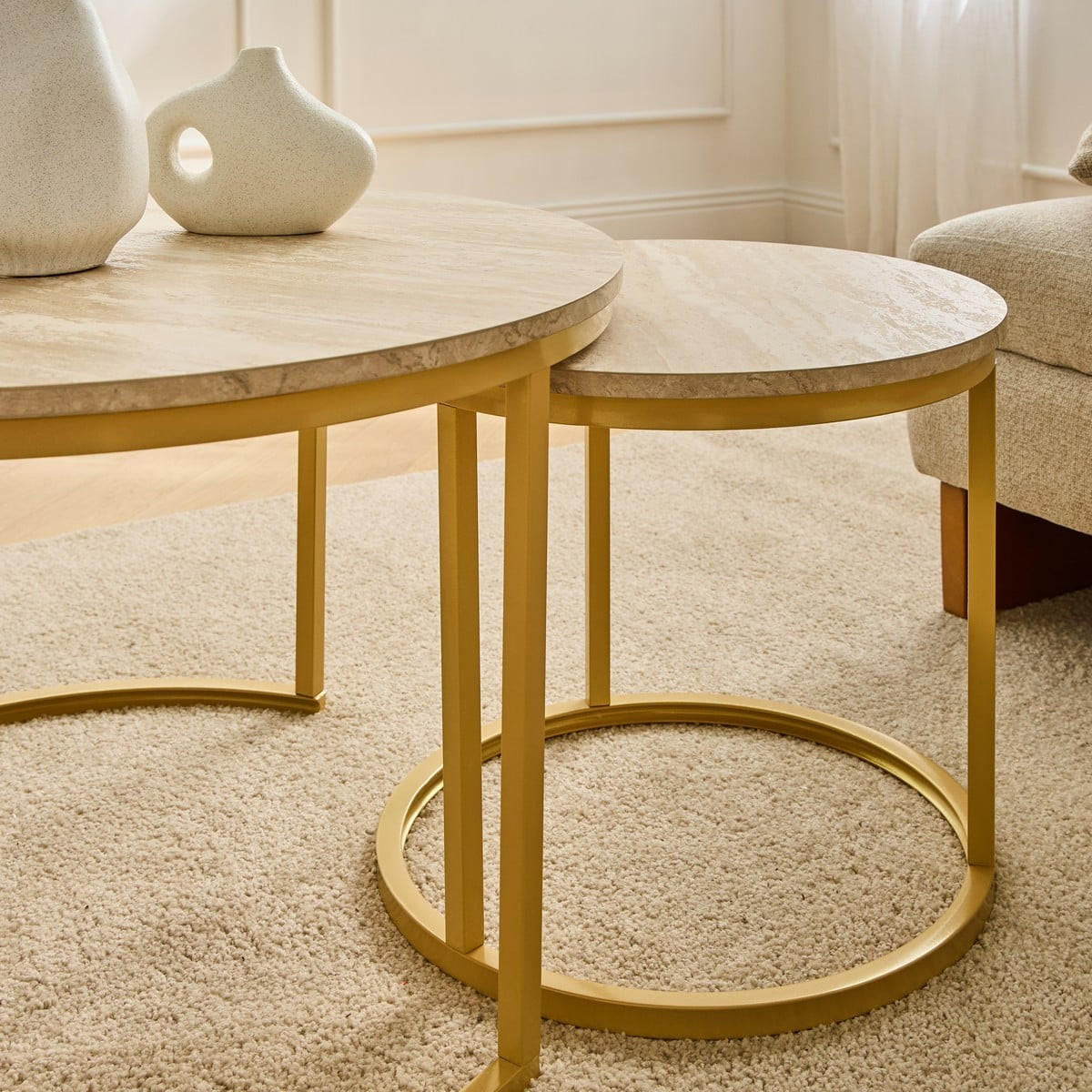 BEISTELLTISCHEN (Set aus 2) 70/70/45,5 cm - Beige, Holzwerkstoff (70/70/45.5cm) - Calicosy