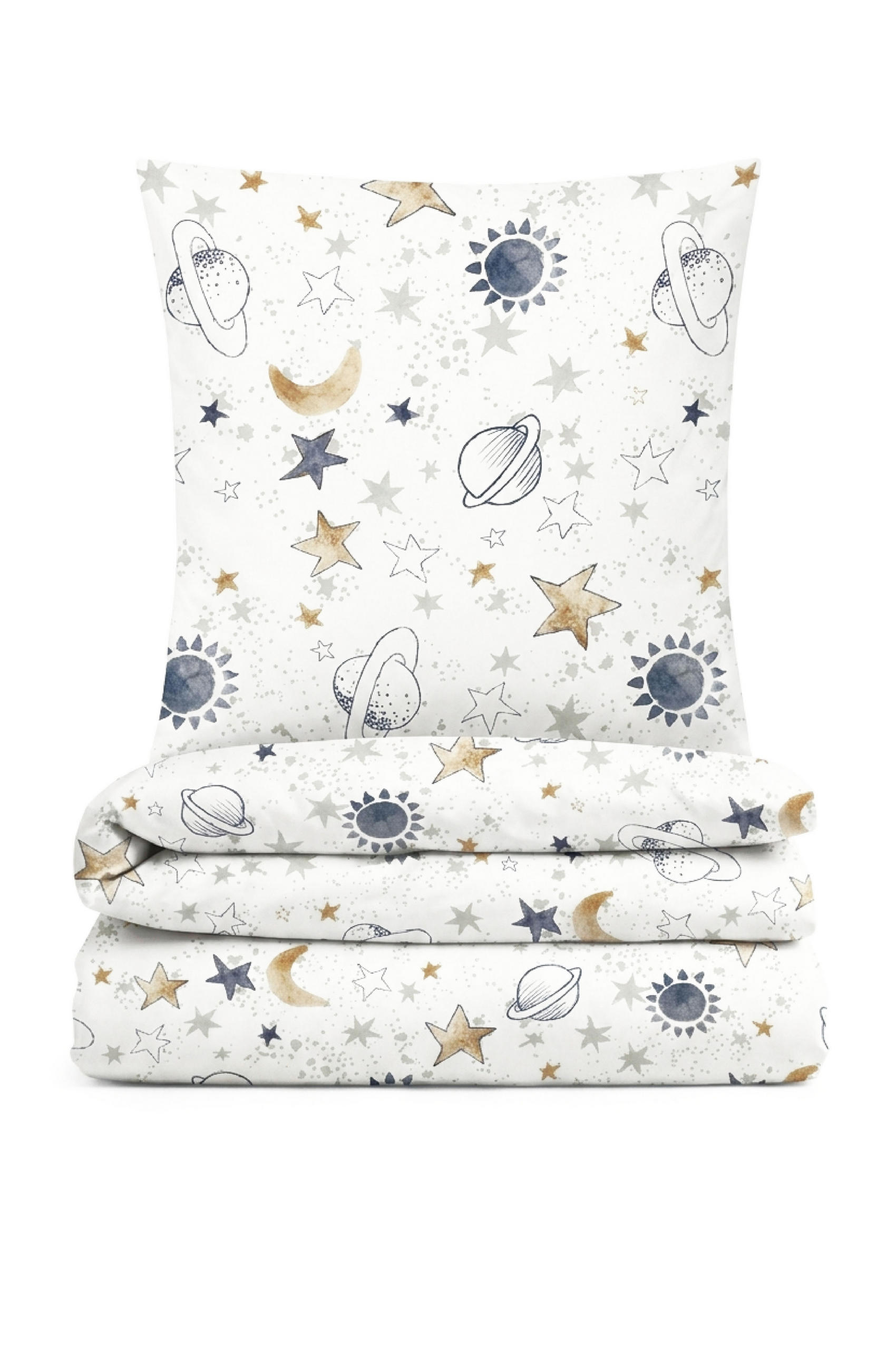 BETTWÄSCHE-GARNITUR Premium Biber Universum weiss, 135x200 cm + 80x80 cm - Weiß, Textil (135/200cm) - biberna