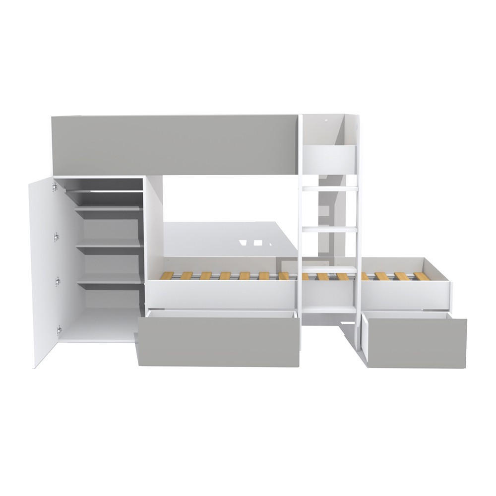 ETAGENBETT TWIN mit Schrank - Schubladen/ Etagenbett 90x190 - Weiß und Grau - Weiß/Grau, Holzwerkstoff (90/190cm) - Weber Industries