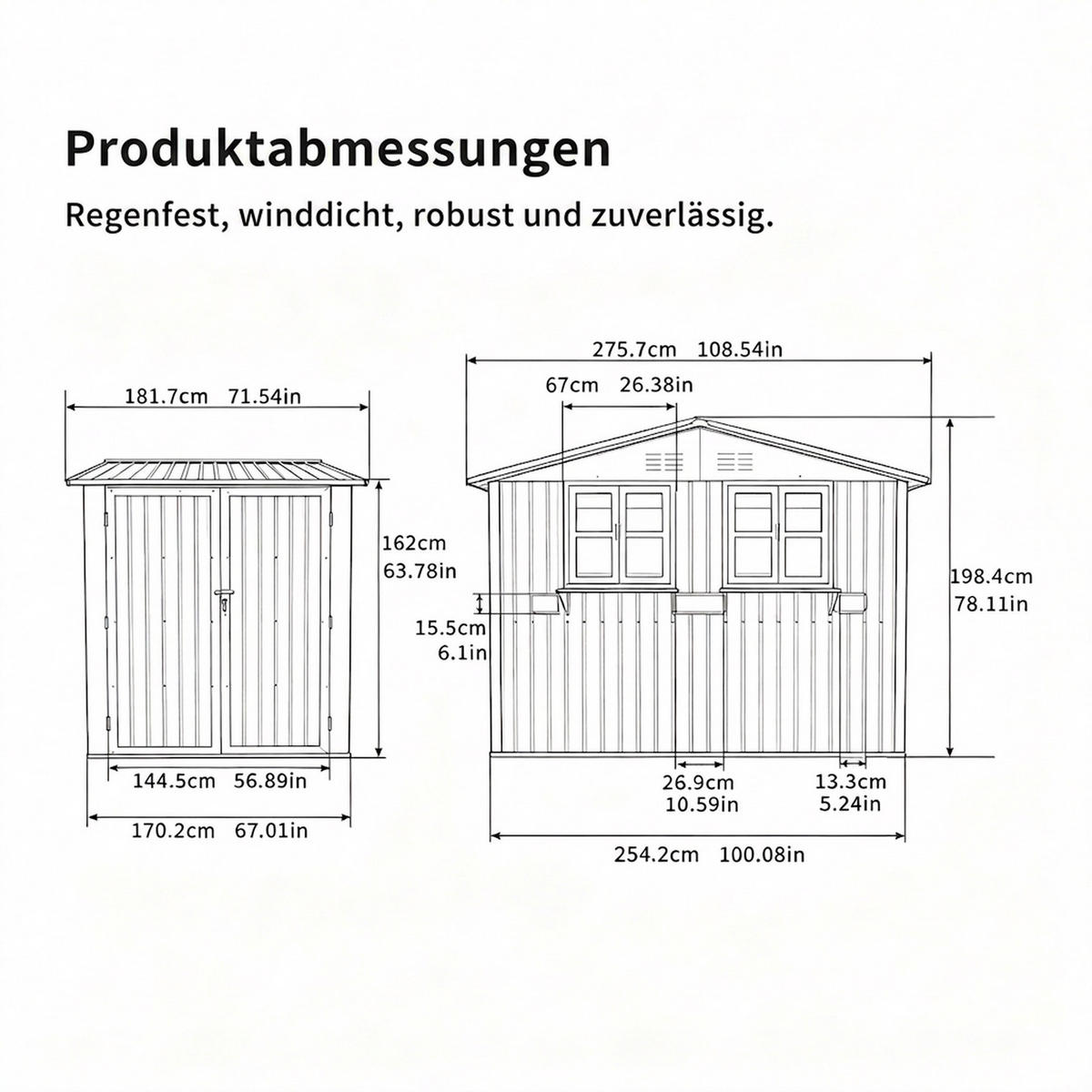 GERÄTEHAUS 275.7/181.7/194.8 cm Grau mit 2 Fenstern und Blumenregal (4,33 m²) - Grau, Metall (181.7/198.4/275.7cm) - Oxeza