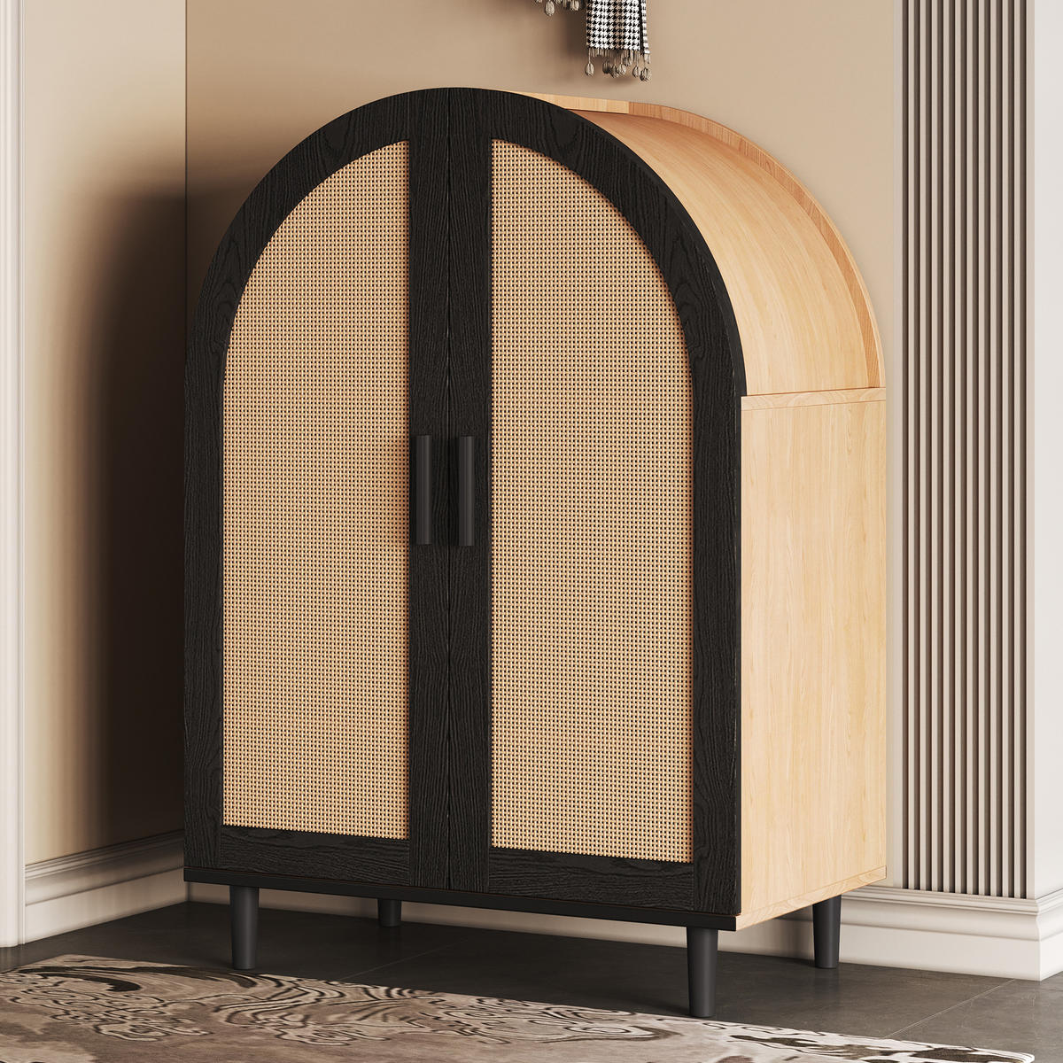 SIDEBOARD Rattan Türen 3 Fächer - Naturfarben, Holz (70/100/40cm) - LEBENLANG