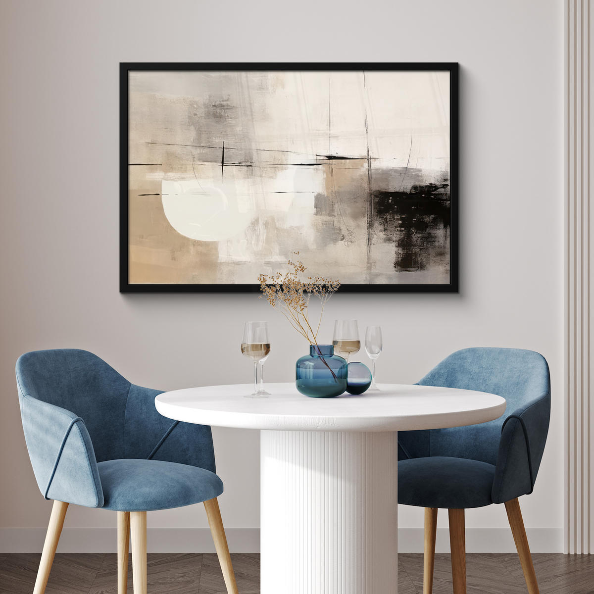 ZARÁMOVANÝ PLAGÁT Abstraktné - Umenie - Sivé 90x60 cm - svetlosivá, papier (90/60cm) - MuchoWow