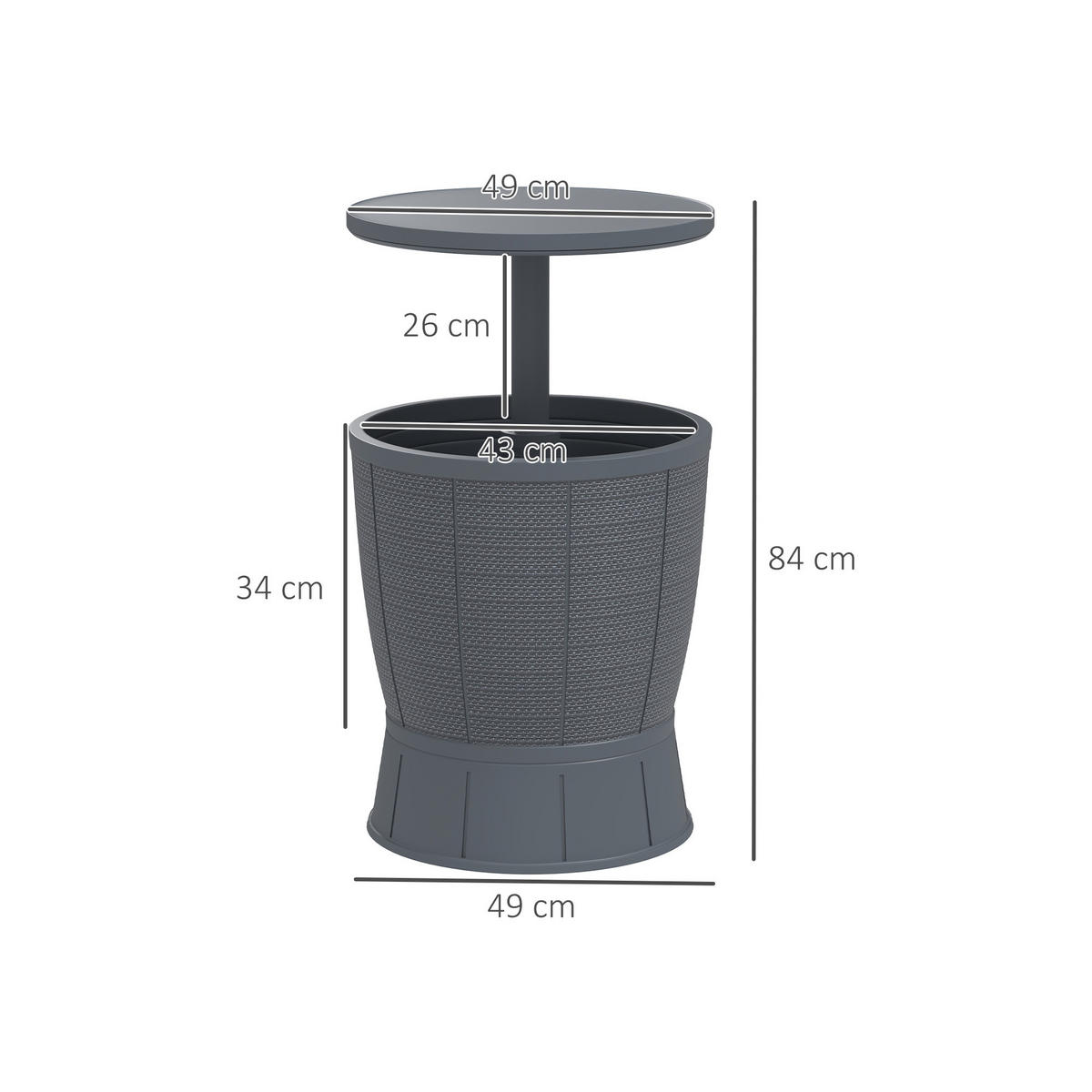 GARTENTISCH DE-14133 3-in-1 mit Eisbehälter, höhenverstellbar Grau - Grau, Kunststoff (49/49/84cm) - ComfortXL