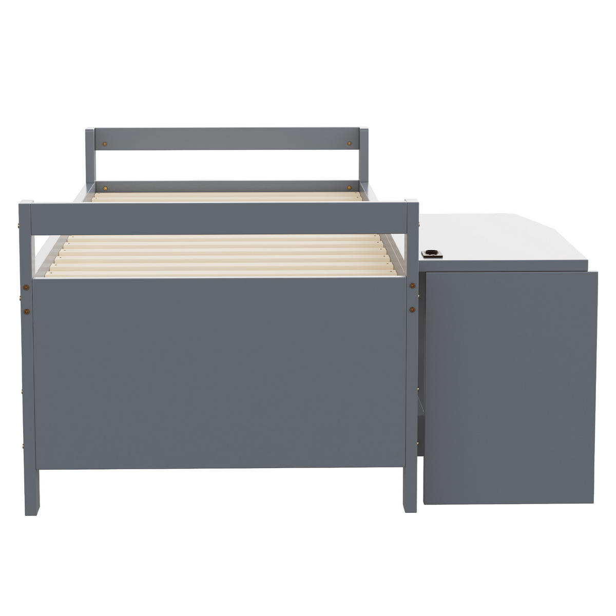 KINDERBETT 90/200 cm DE-01454, in Grau, mit Schreibtisch und Steckdose - Grau, Holzwerkstoff (90/200cm) - ComfortXL