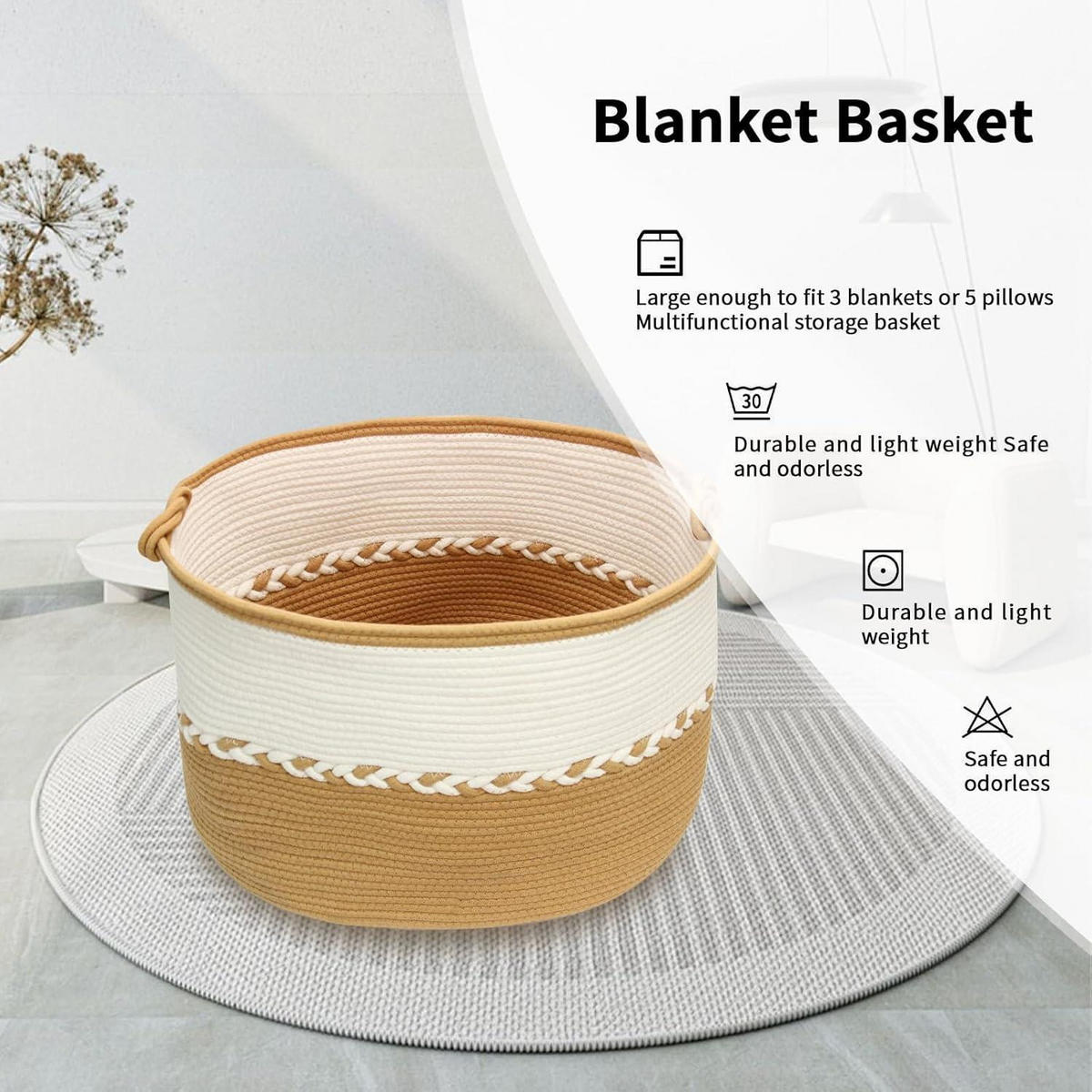 WÄSCHEKORB Baumwolle XXL geflochten faltbar 50x50x33 cm Gelb&Weiß - Multicolor, Textil (50/33/50cm)