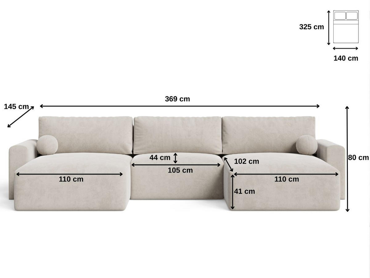 ECKSOFA U Aurora Creme - Creme, Holz/Textil (369/145cm) - Graingold