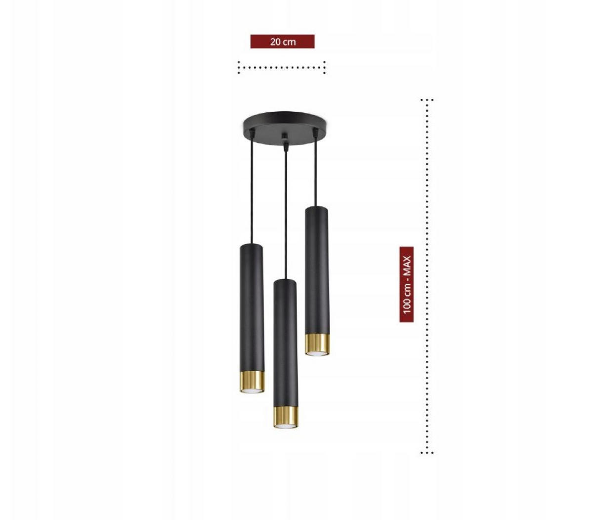 PENDELLEUCHTE Milano Tube - Goldfarben/Schwarz, Glas/Metall (30/30/100cm) - kiki design