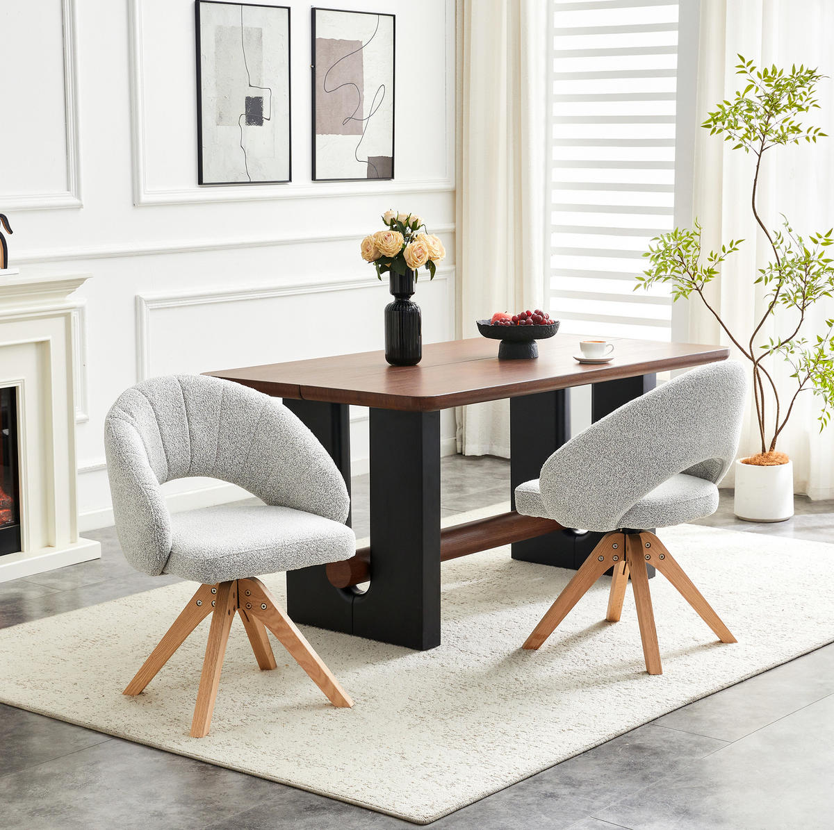 ESSZIMMERSTUHL 2er-Set drehbar 84 cm Samt Light Gray mit Massivholzbeinen - Hellgrau, Holz (49/84/46cm) - Meubliv