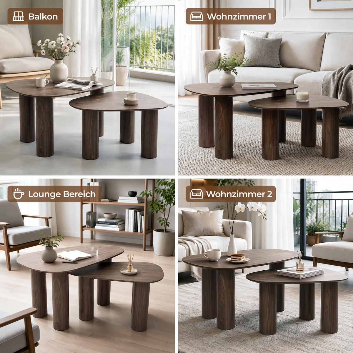 COUCHTISCH 2er Set Holz in Walnussoptik,86cm &69cm - Walnussfarben, Holzwerkstoff (53/85/45cm) - Hometopia