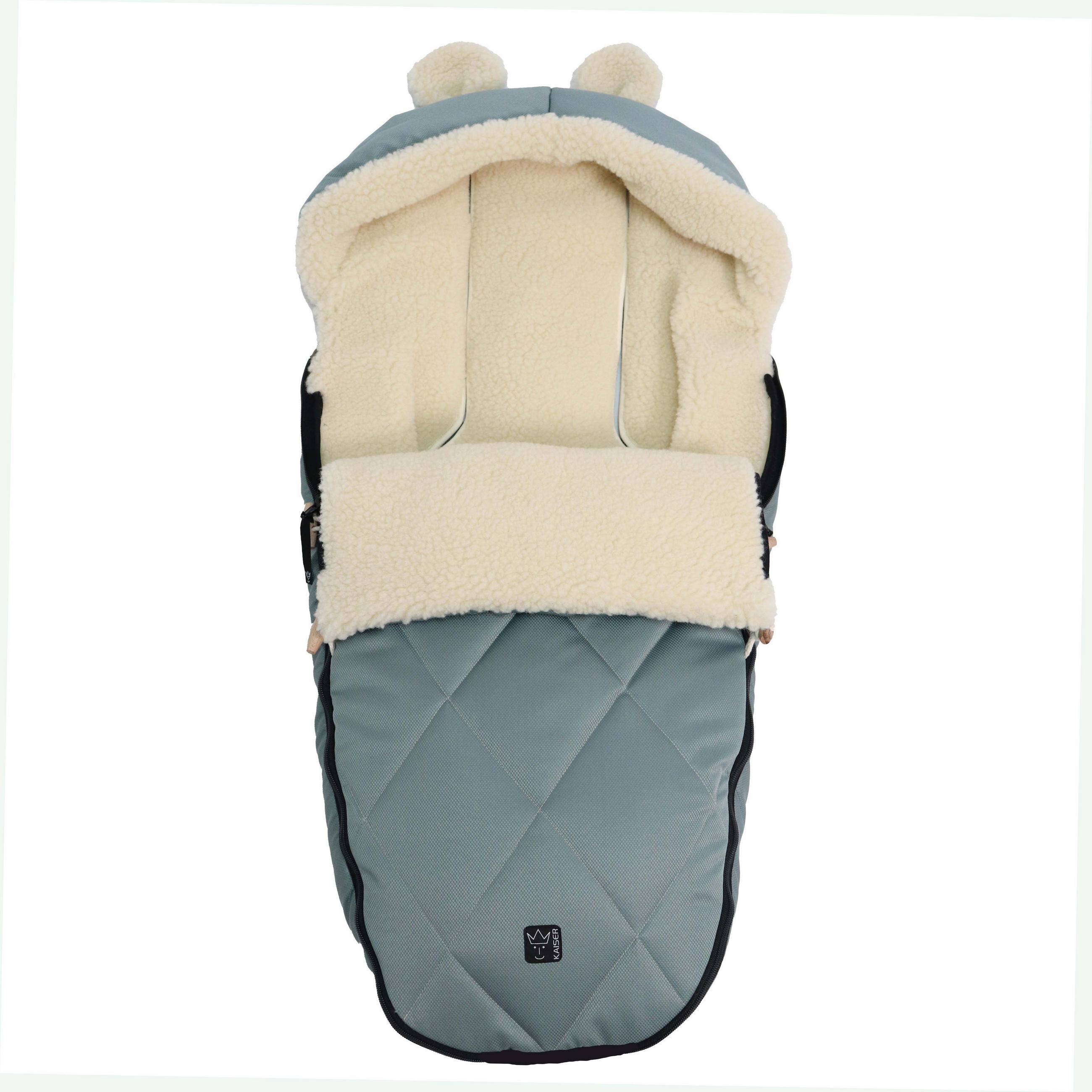 KINDERWAGENFUSSSACK XL EARS WOOL, slit green - Grün, Naturmaterialien (43/93cm) - Kaiserbaby