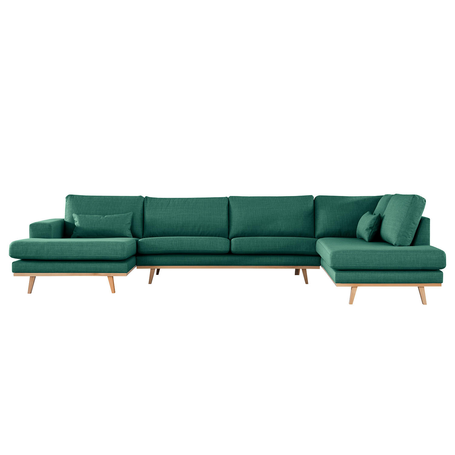 WOHNLANDSCHAFT mit Longchair - Dunkelgrün/Buchefarben, Textil (371/81/219cm) - home24