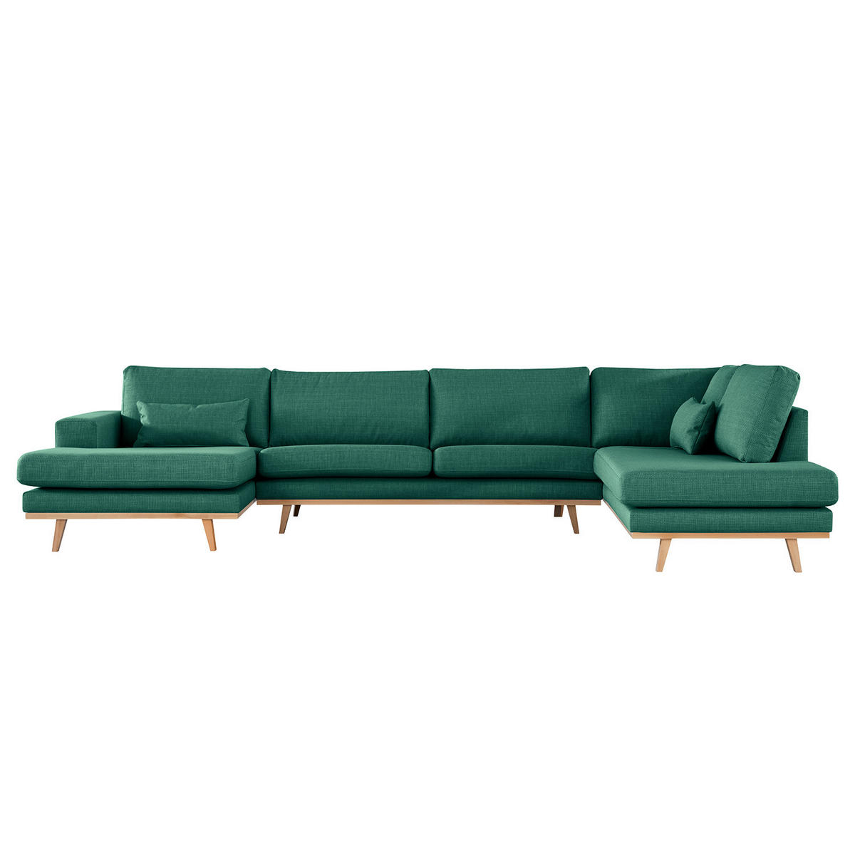 WOHNLANDSCHAFT mit Longchair - Dunkelgrün/Buchefarben, Textil (371/81/219cm) - home24