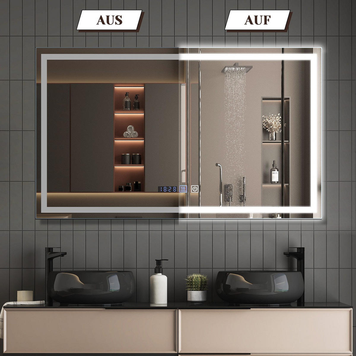 BADEZIMMERSPIEGEL Erfurt mit LED-Leuchte 100/60/2.5 cm - Weiß, Glas (60/2.5/100cm) - Nettlife