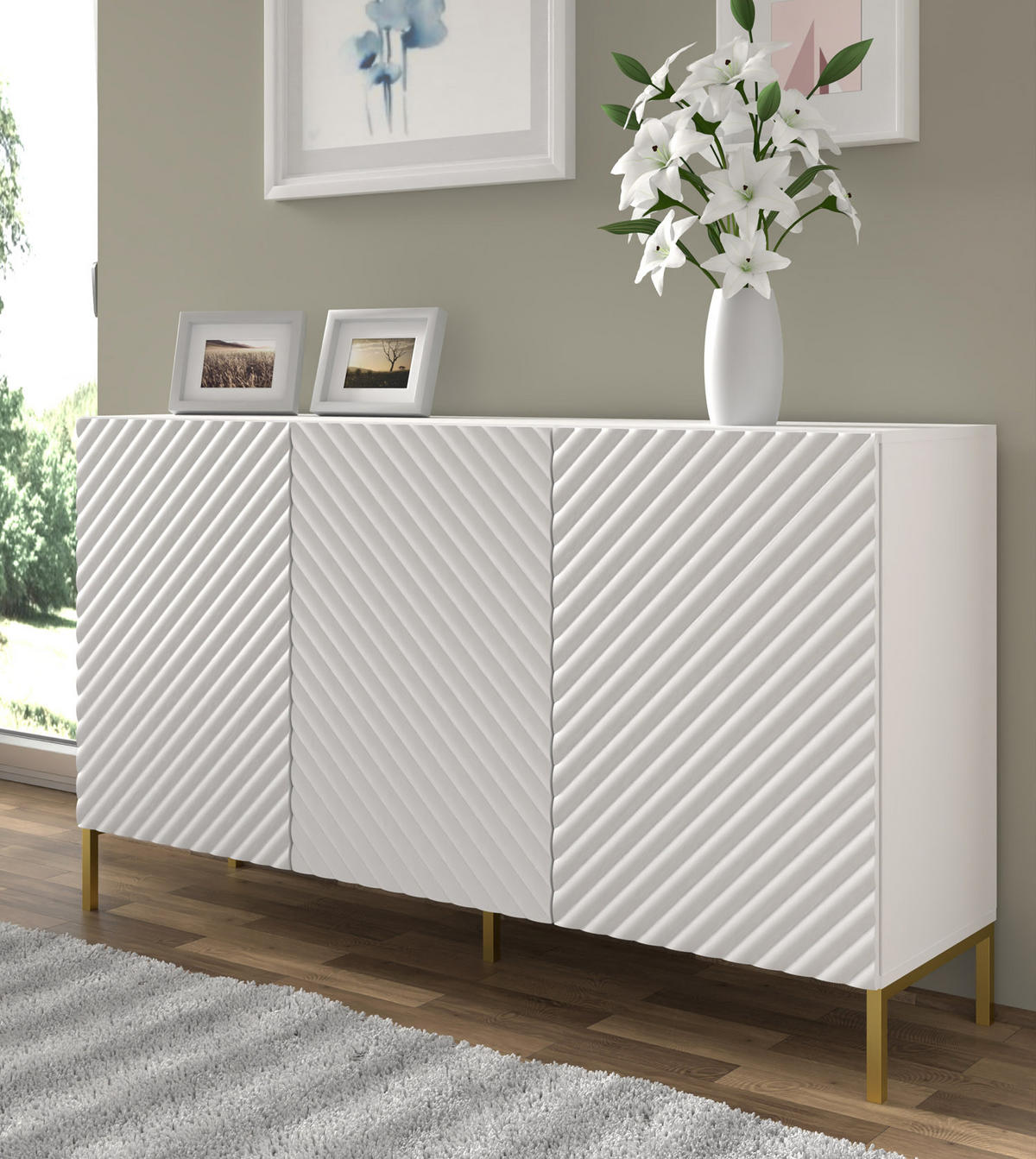 KOMMODE Weiß, Gold 150/87/42 - Weiß, Holzwerkstoff (150/87/42cm) - RAUMHIRSCH FURNITURE