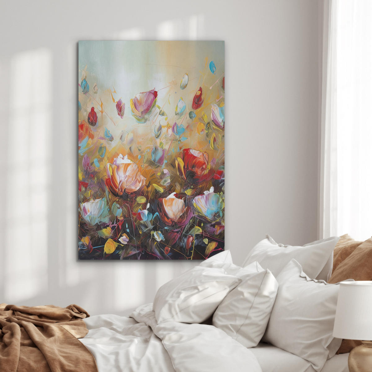 AKUSTIKPANEEL Blumen - Kunst - Natur - Ölgemälde 70x100 cm - Multicolor, Textil (70/0.9/100cm) - MuchoWow