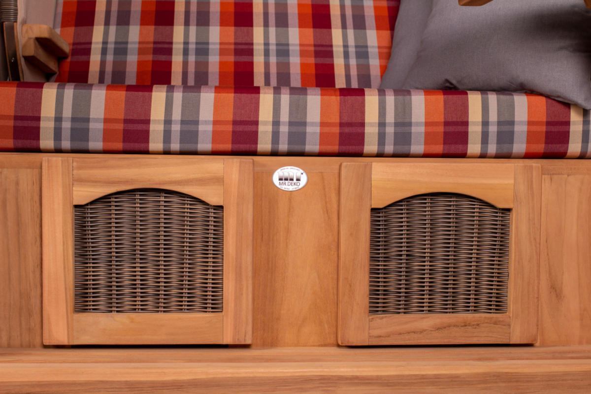 STRANDKORB Düne Grande Bullauge Teak PE Grey Dessin 584 - Rot/Braun, Metall (142/170/95cm) - Mr. Deko