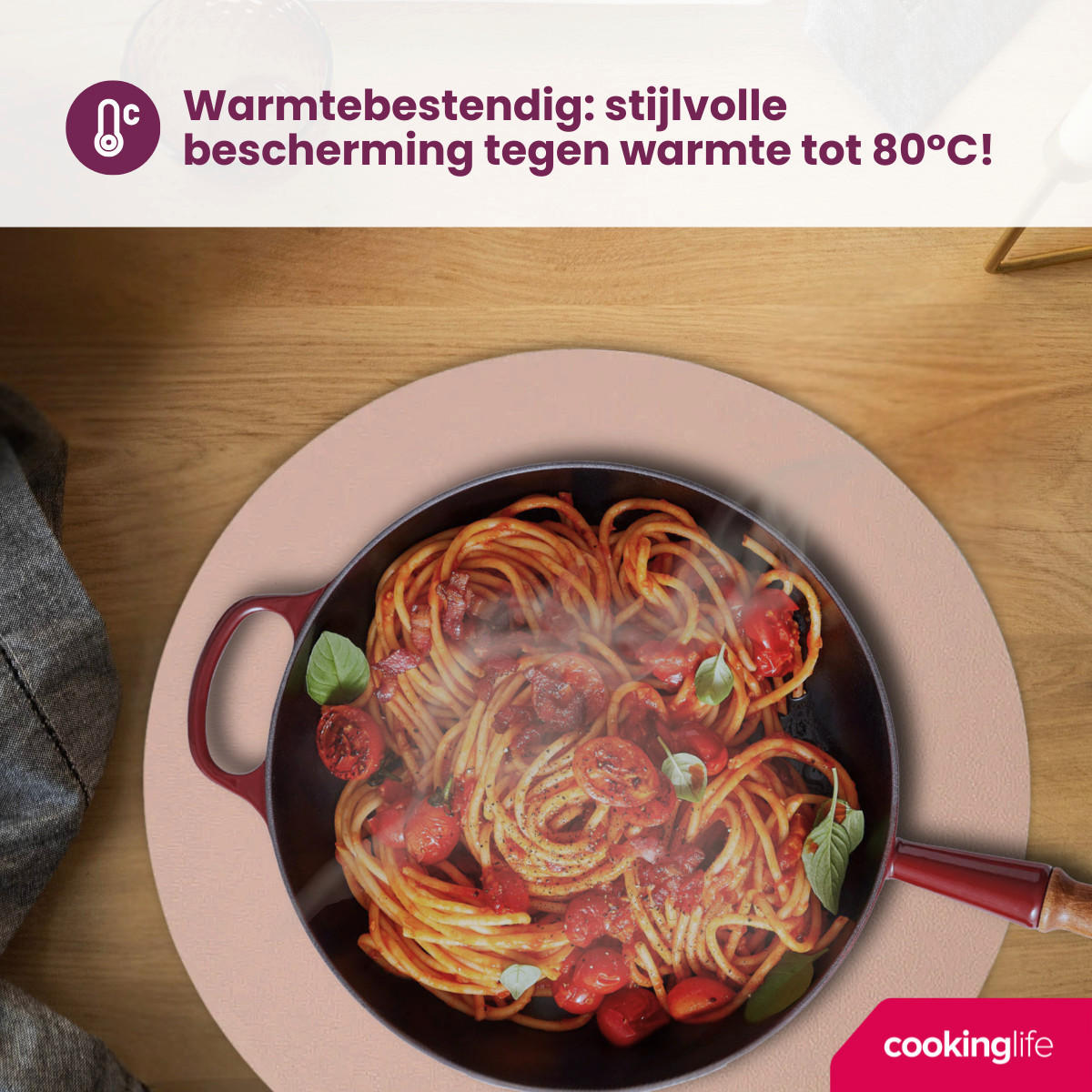 COOKINGLIFE Tischsets - Doppelseitig - Veganes Leder - Grau / Rosa ø 38 cm - 6 Stück - Pink, Kunststoff (38cm) - Cookinglife