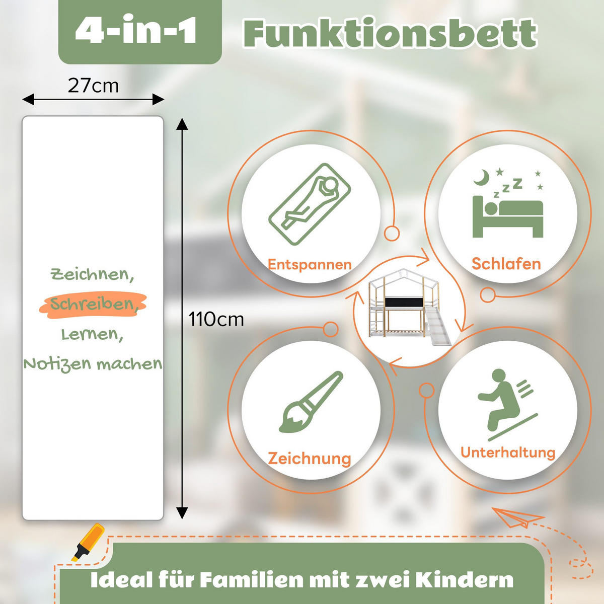 HOCHBETT 0,9*2m mit Rutsche&Leiter Baumhausbett - Weiß, Holzwerkstoff (90/200cm)