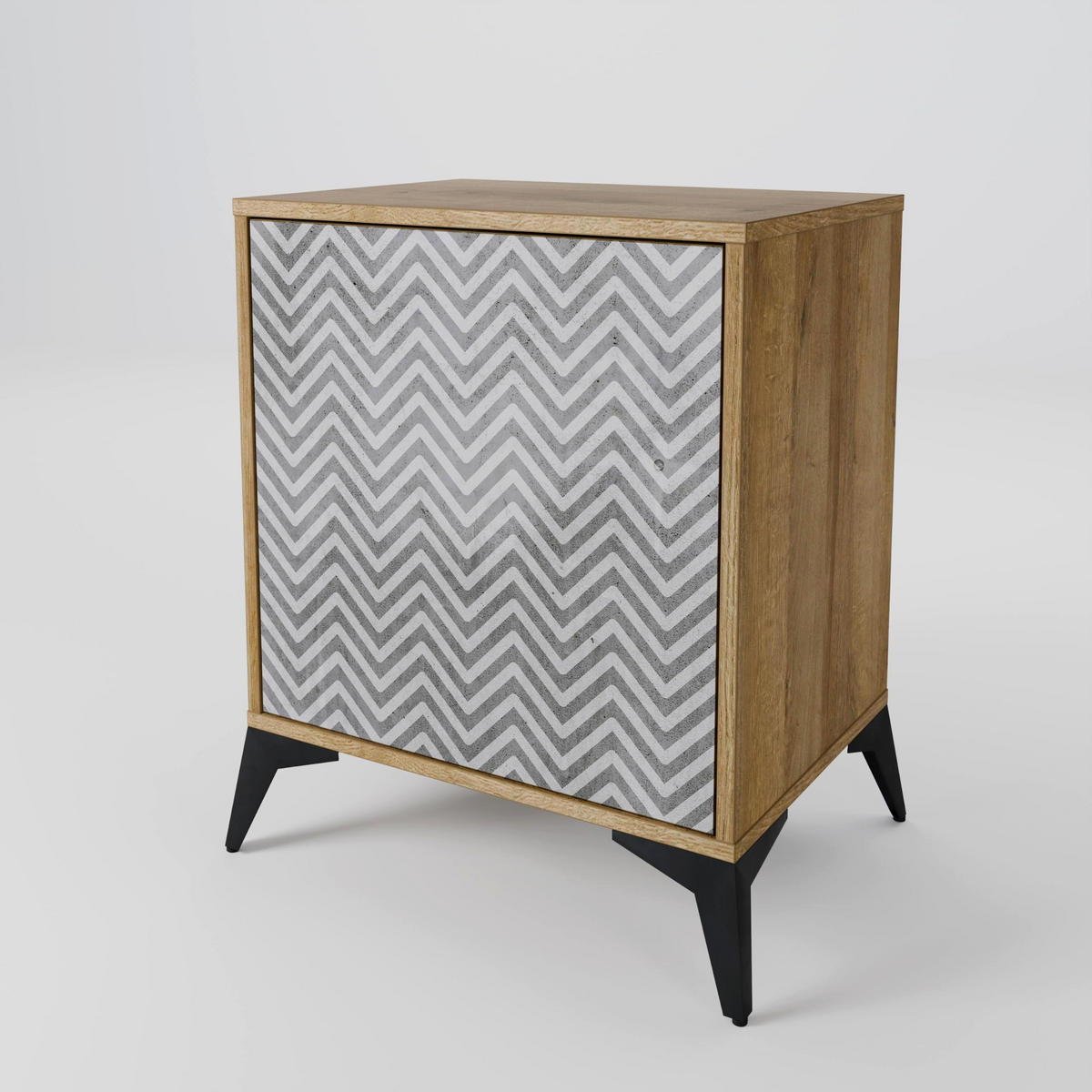 SIDEBOARD CONCRETE ZIG ZAG, Eichefarben, 57,5x42x67,5 cm, Schwarze Metall-Rahmenfüße - Eichefarben/Multicolor, Holzwerkstoff/Metall (57.5/67.5/42cm) - SpaceRebels