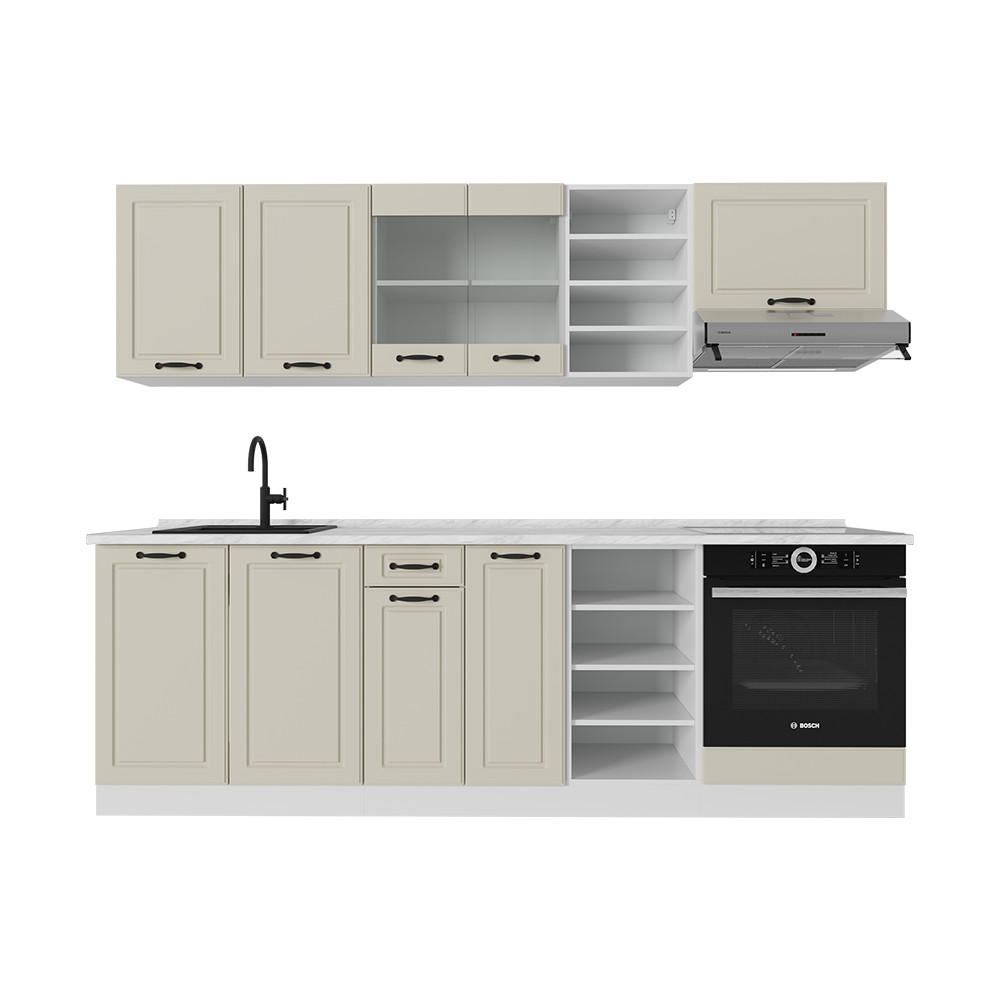 Vicco Küchenzeile Beige, Weiß 240x206.8x60 cm