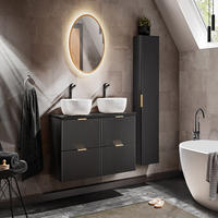 BADMÖBEL-SET 7 Teile - Adel Black A BM52 in Schwarz / Matt - Schwarz, Holz (120/140/46cm)