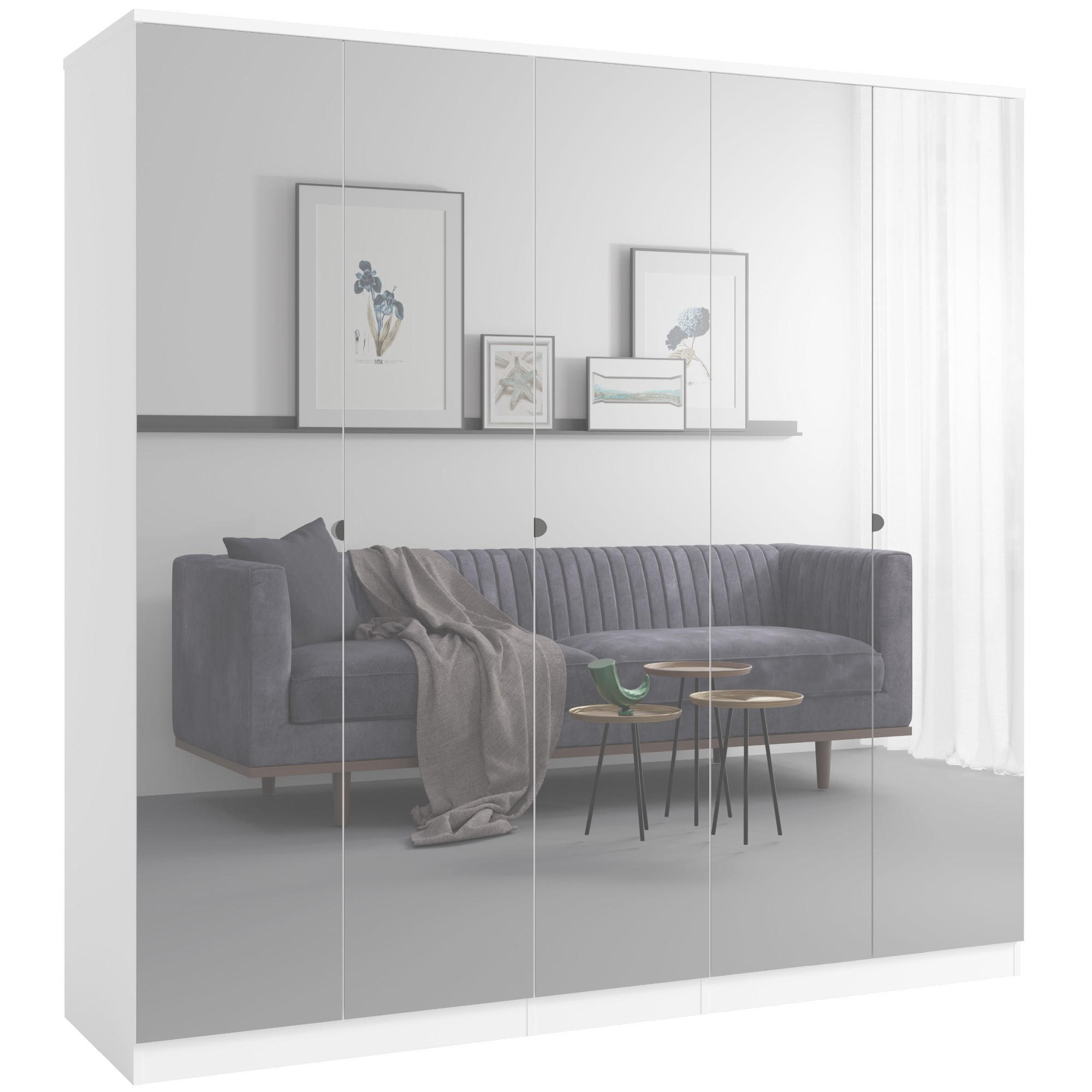 DREHTÜRENSCHRANK mit Spiegel Monza 5D 200 Weiß - Weiß/Grau, Holzwerkstoff/Metall (200/200/60cm) - mzm24