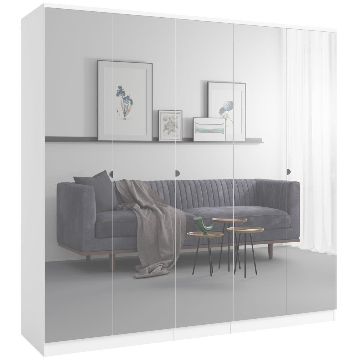 DREHTÜRENSCHRANK mit Spiegel Monza 5D 200 Weiß - Weiß/Grau, Holzwerkstoff/Metall (200/200/60cm) - mzm24