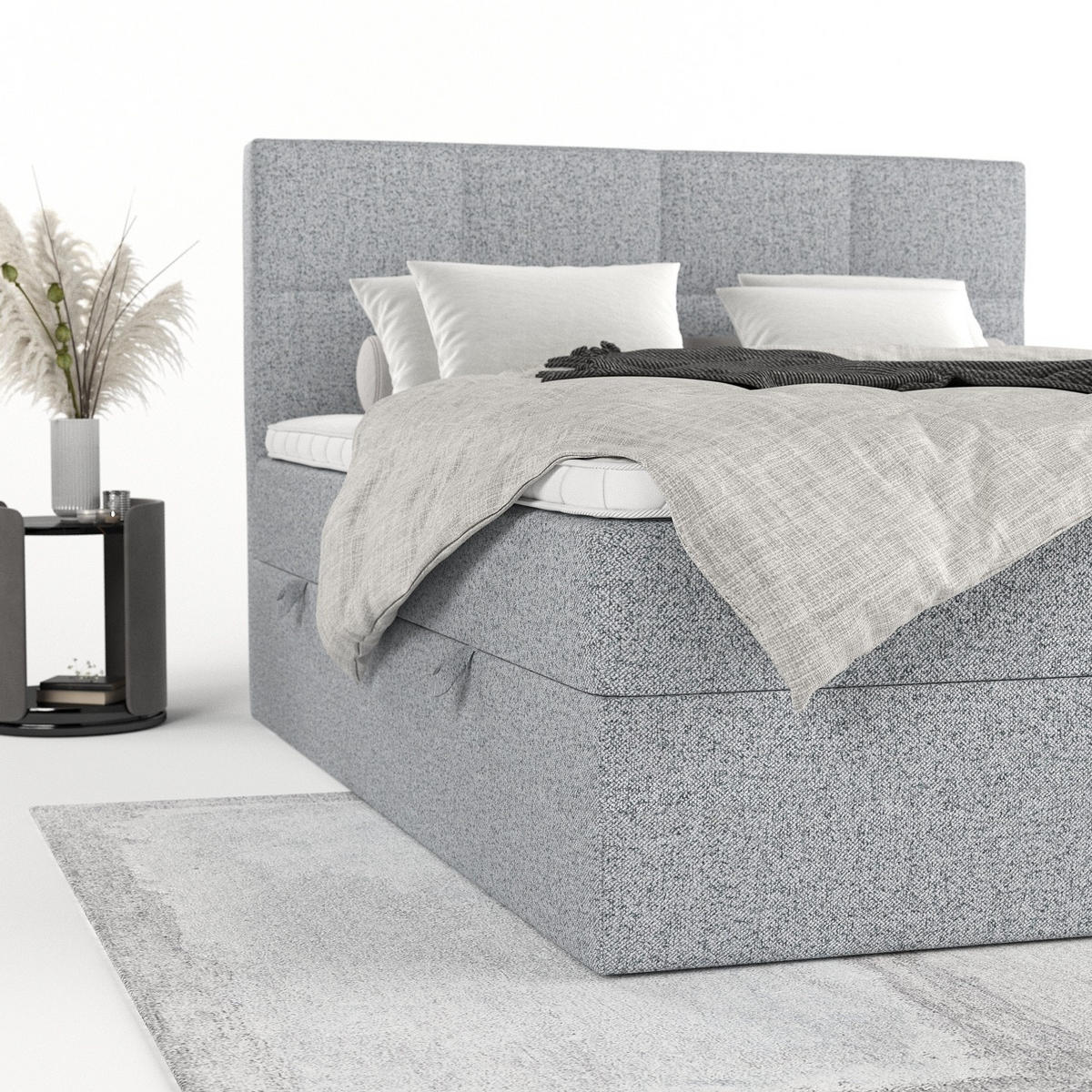 BOXBETT Oris 140/200 cm Grau im Riva Stoff - Schwarz/Grau, Holz/Holzwerkstoff (140/200cm) - AltaBeds