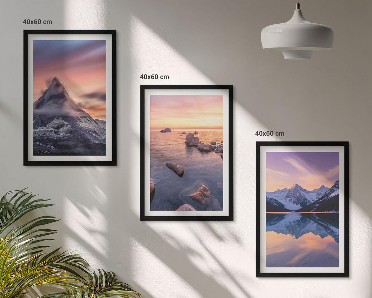 BILDER SET 3er Set - 40x60 cm Schwarzer Rahmen - Berglandschaft, See, Westen - Schwarz, Kunststoff (40/60cm) - TULUP