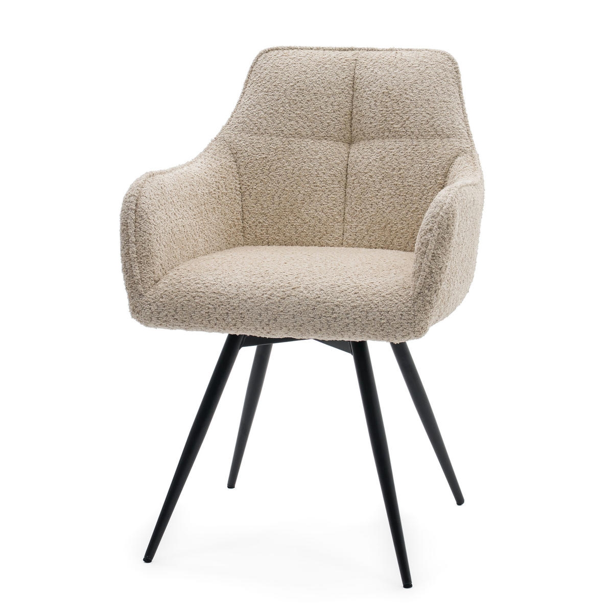 STUHL QUATTRO drehbar gepolsterter mit Steppung - hellbeige - Boucle - Ecru/Schwarz, Textil/Metall (58/86/60cm) - NEW HOME