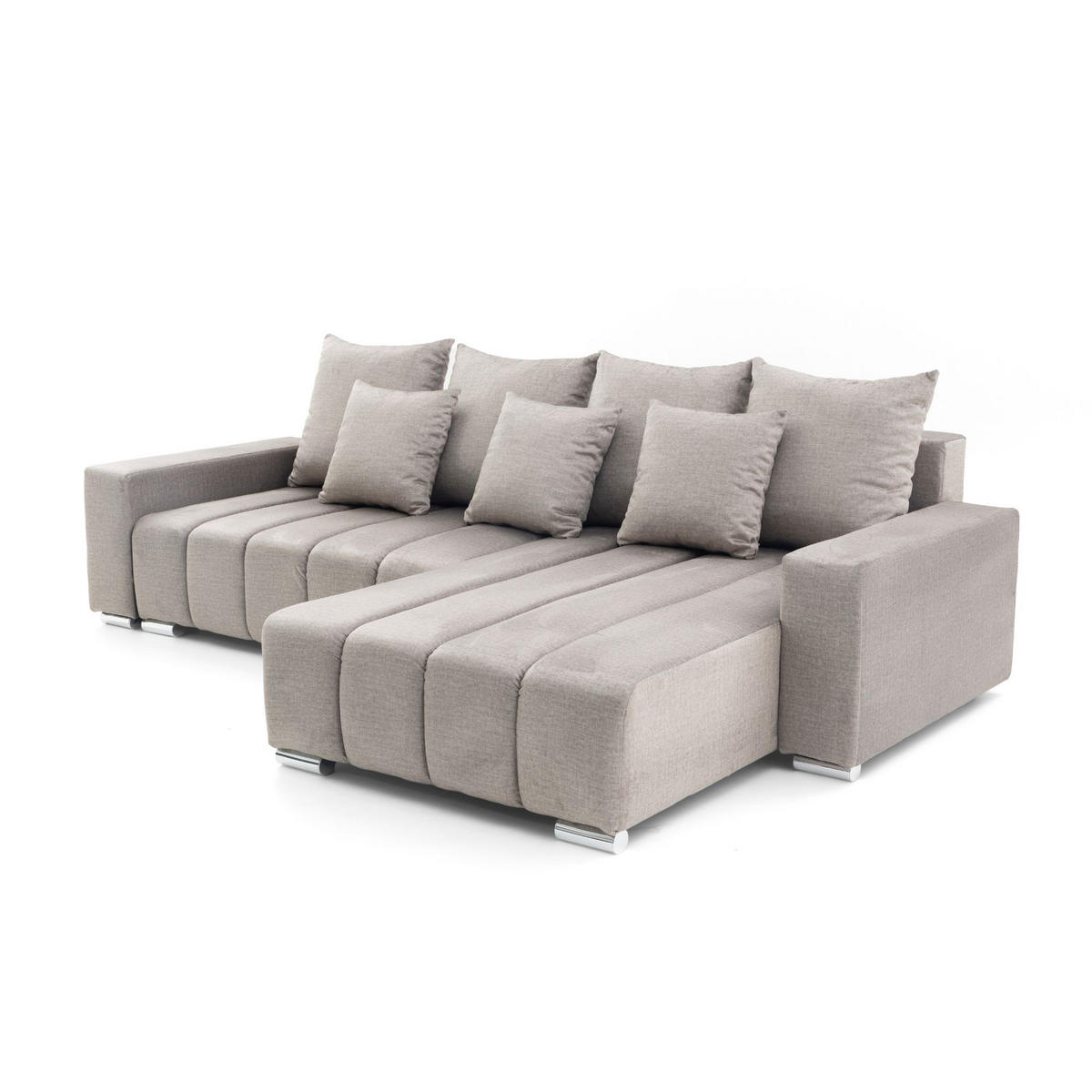 ECKSOFA Piano L Rechts mit Schlaffunktion 137x234 Velours Taupe - Taupe/Silberfarben, Holz/Textil (178/278cm) - Muffo