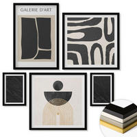 WANDBILDER 5er-Set - 50x50 cm & 20x30 cm & 40x60 cm Schwarzer Rahmen - Abstrakte Marmorformen - Schwarz, Kunststoff (40/60cm) - ArtPrintCave