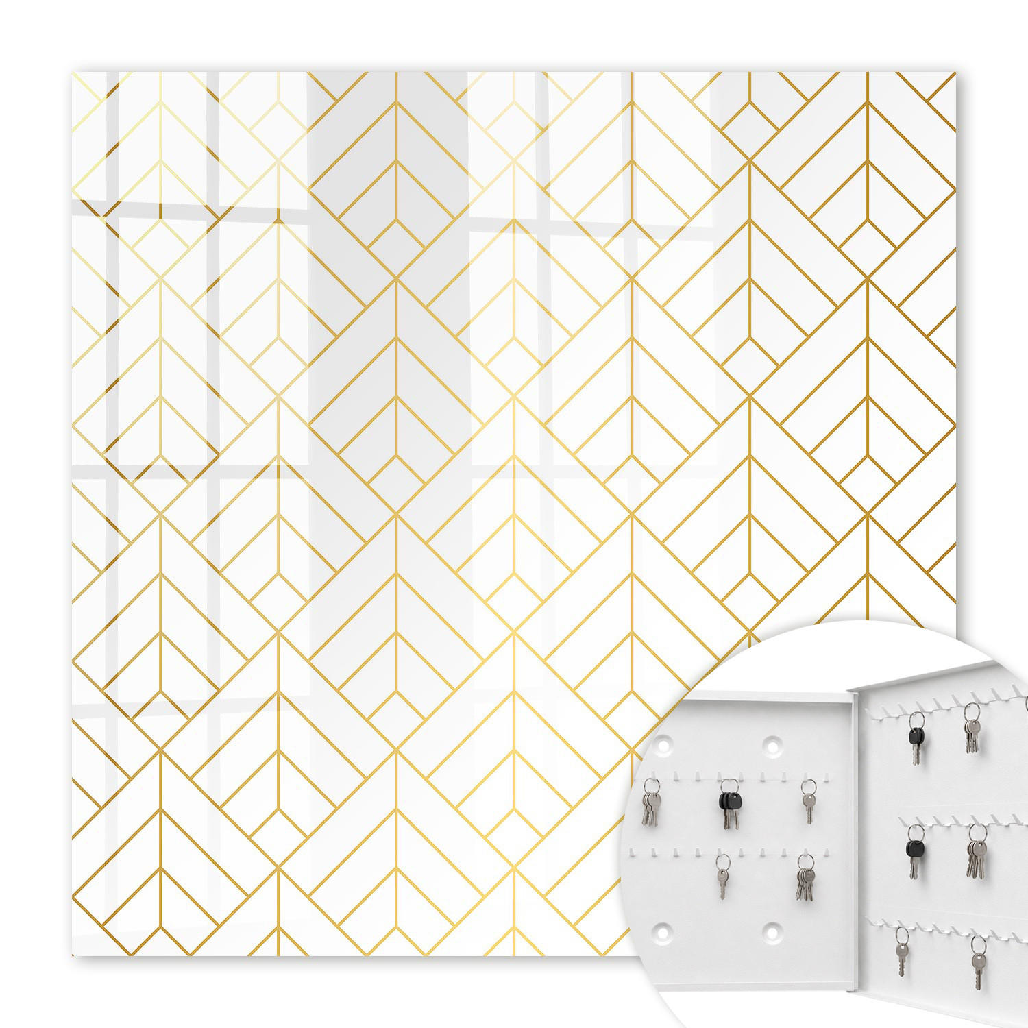 SCHLÜSSELBOX Weiß 30x30 cm – Türöffnung nach rechts - Stilvolle Geometrie - Weiß, Metall (30/30/5cm) - TULUP