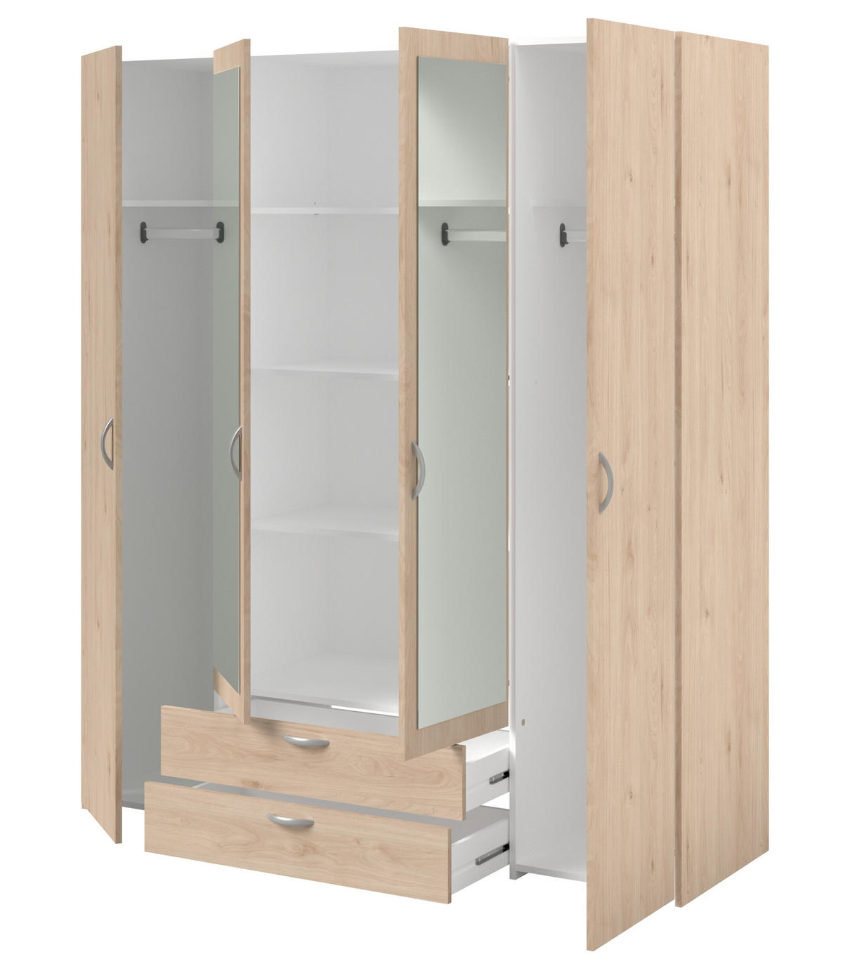 KLEIDERSCHRANK Daily 13 in Akazie 160 x 185 x 51 cm (BxHxT) – Kleiderschrank 4 türig mit Spiegel - Braun, Holzwerkstoff (160/185/51cm)