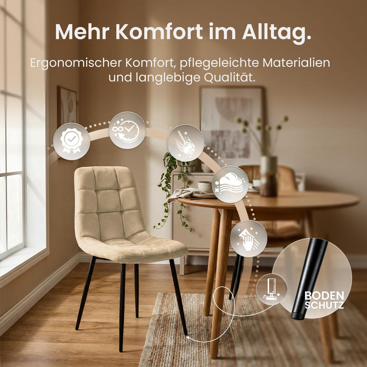 STUHL Samt Creme - Champagner/Schwarz, Textil/Metall (45/84/55cm) - CLP