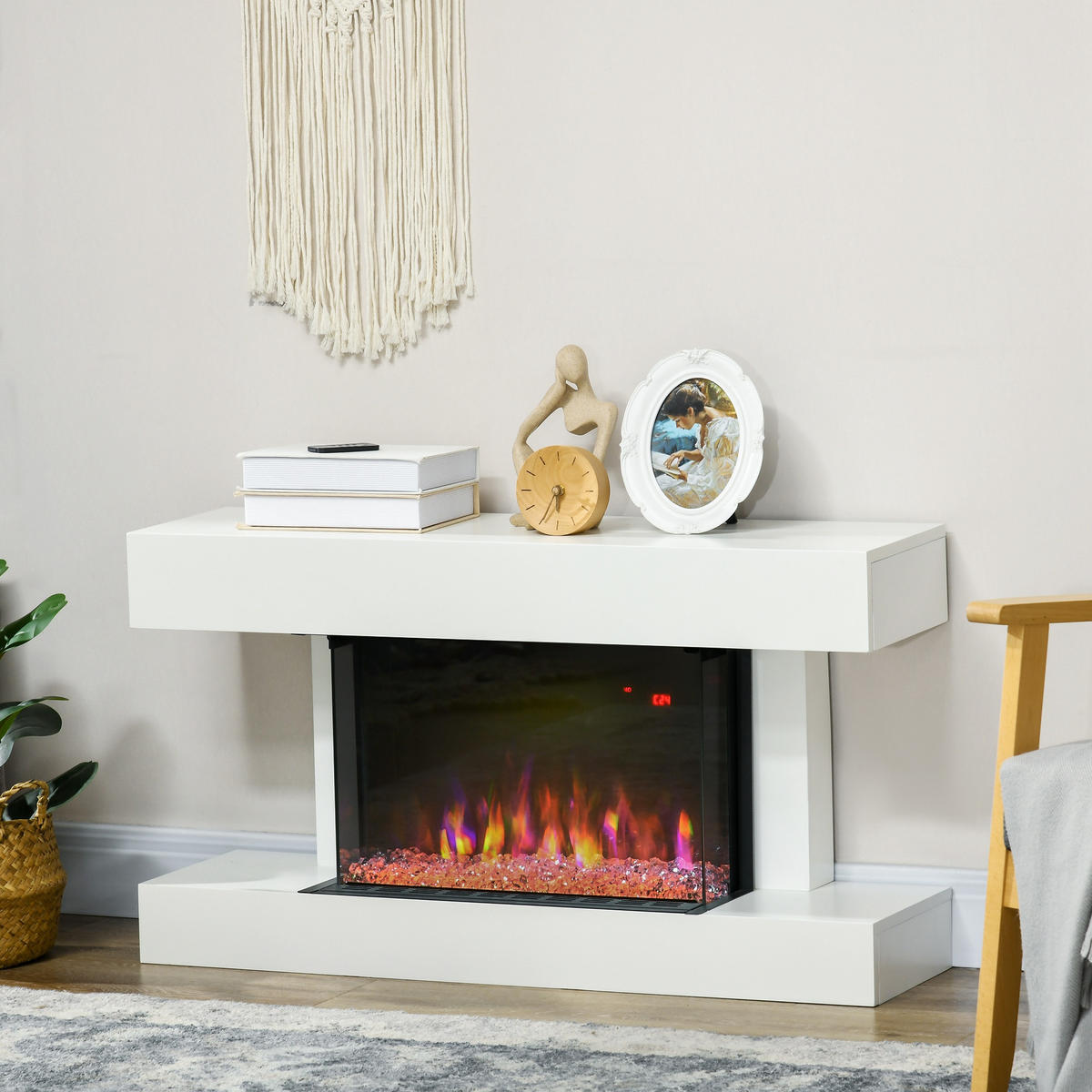 ELEKTROKAMIN 2000 W Wandkamin mit 3D-Flammeneffekt Kristalle 3 Helligkeitsstufen - Weiß, Metall (27/54.5/98cm) - HOMCOM