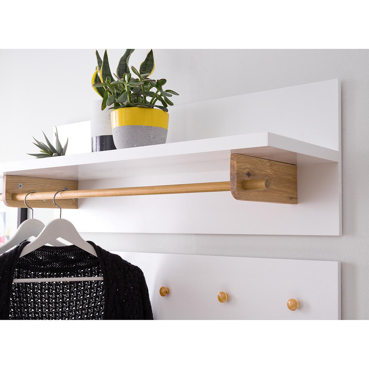 WANDGARDEROBE - Eiche teilmassiv - Weiß / Eiche - Eichefarben/Weiß, Holz/Holzwerkstoff (97/35/32cm) - home24