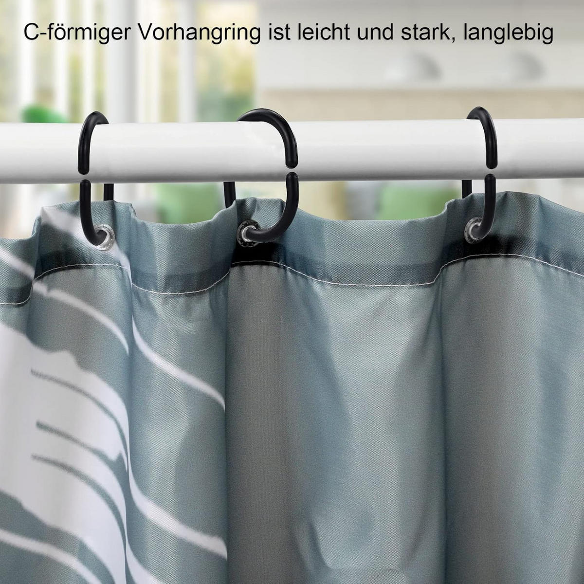 DUSCHVORHANGRINGE Schwarz Kunststoff resistent - Schwarz, Kunststoff (3.9/5.6cm) - MCBOSON