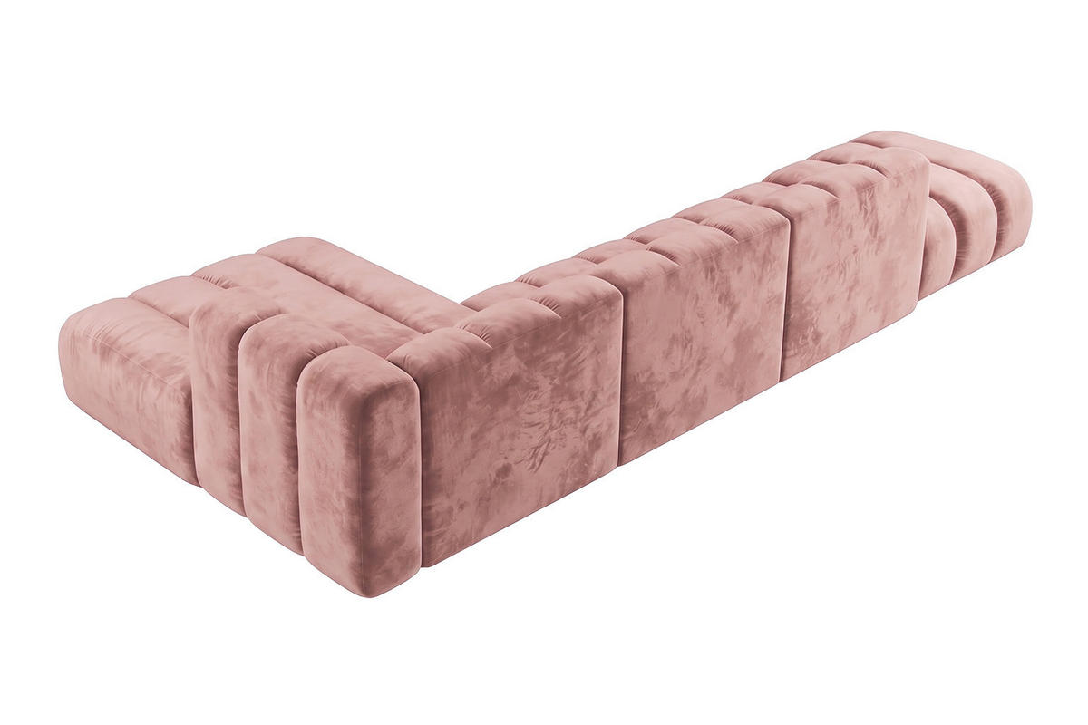 ECKSOFA Modulares In L-Form Mit Hocker, Velvet-Stoff Riviera, Hellrosa, Links, GRAND - Hellrosa, Holz (386/179cm) - Kaiser Möbel