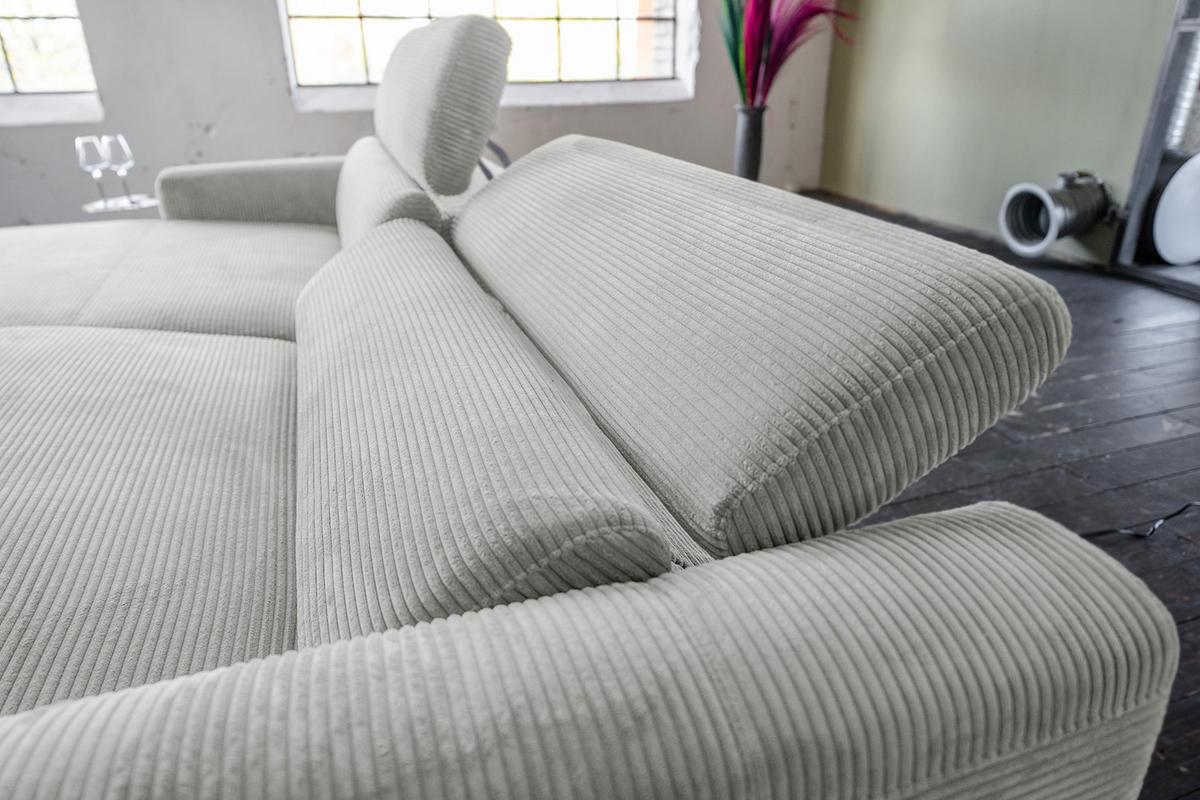 ECKSOFA LAISKA Hellgrau Cord Relaxfunktion - Hellgrau/Schwarz, Textil/Metall (282/177cm) - KAWOLA