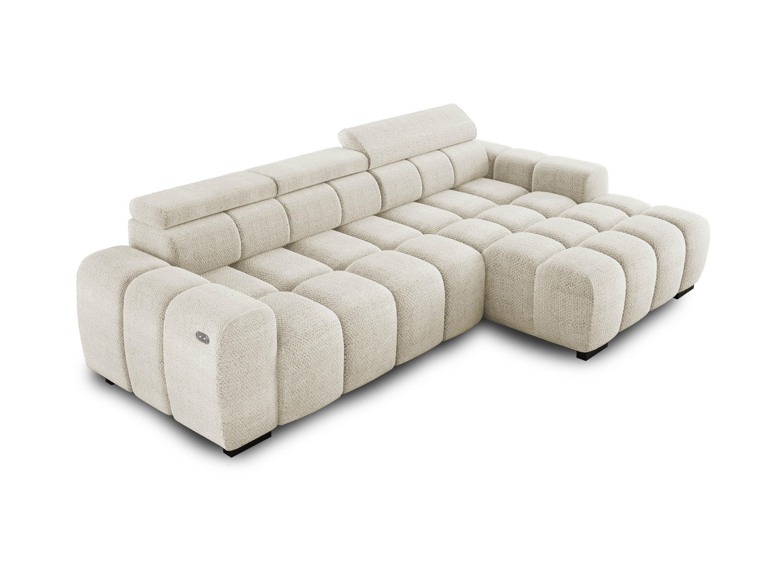 ECKSOFA OMBO 285x168x77/97 cm, Rechts, Schlaffunktion, elektr. Sitz, Kopfstützen, hydrophober EDEN-Stoff – Weiß - Weiß, Holz/Textil (285/168cm) - DomoHome