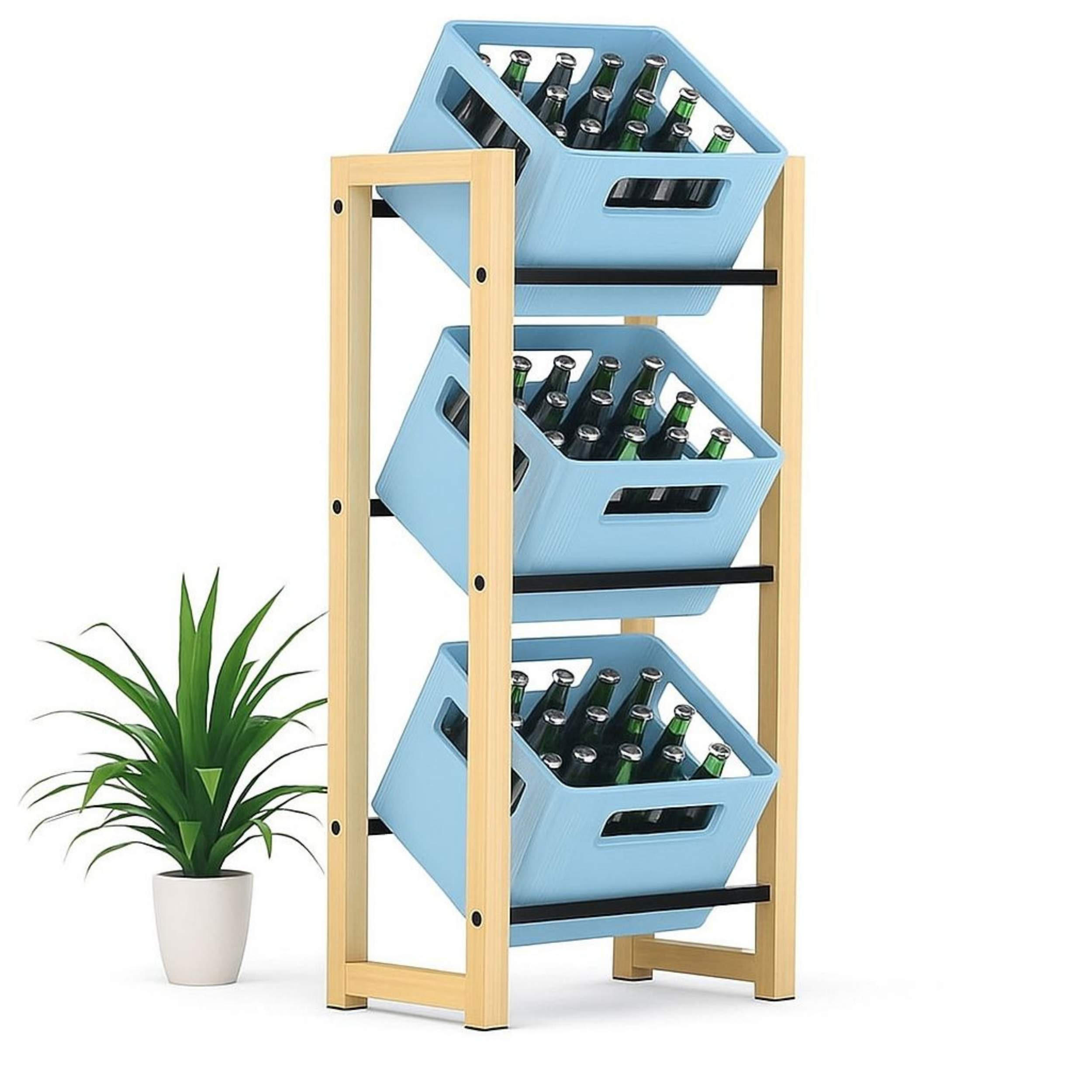 GETRÄNKEKISTENREGAL 3 Kisten Holz Bambus Metall 96656 - Edelstahlfarben, Holzwerkstoff (54/112/32cm) - DanDiBo