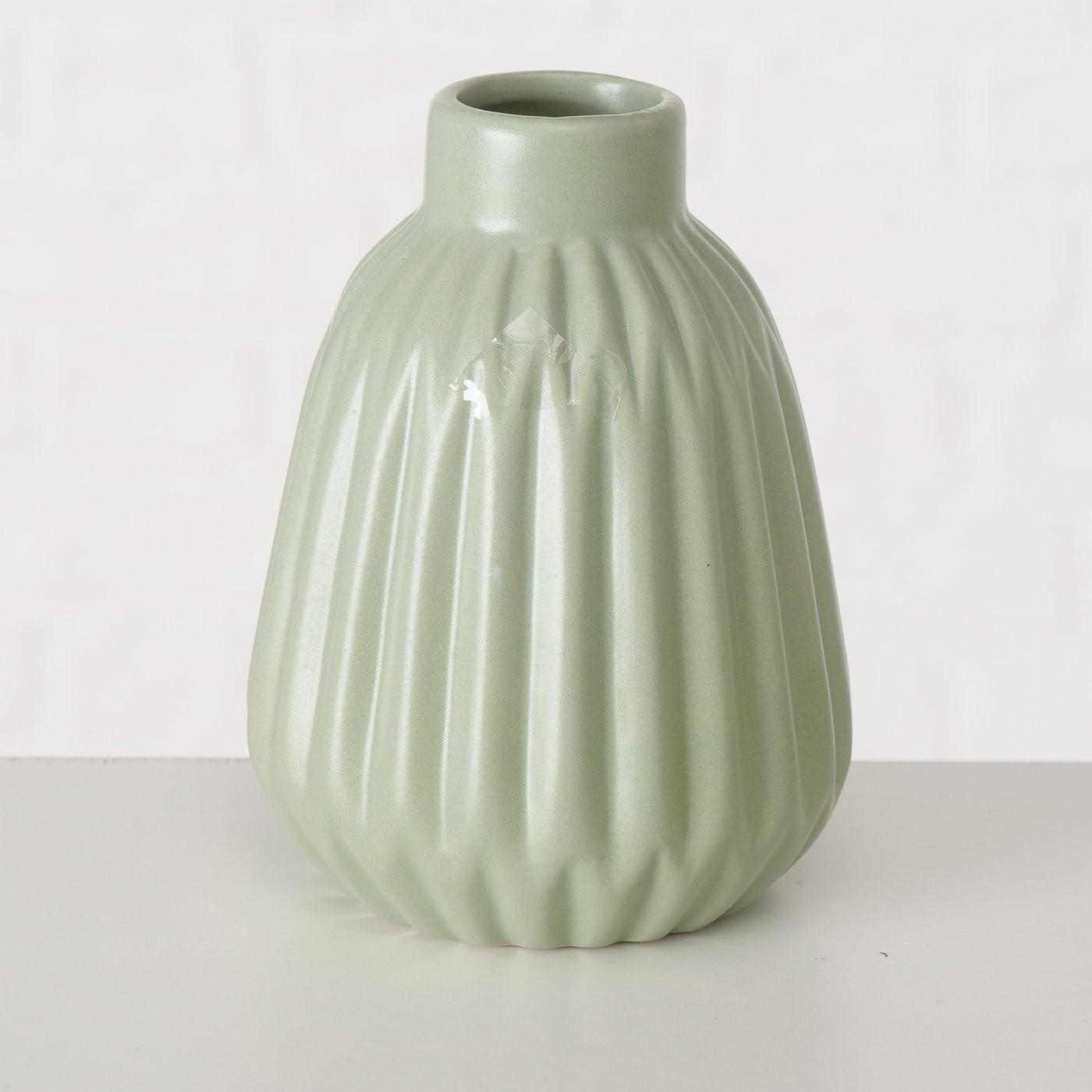VASE Esko grün gestreift - Grün, Keramik (12cm) - Boltze Home